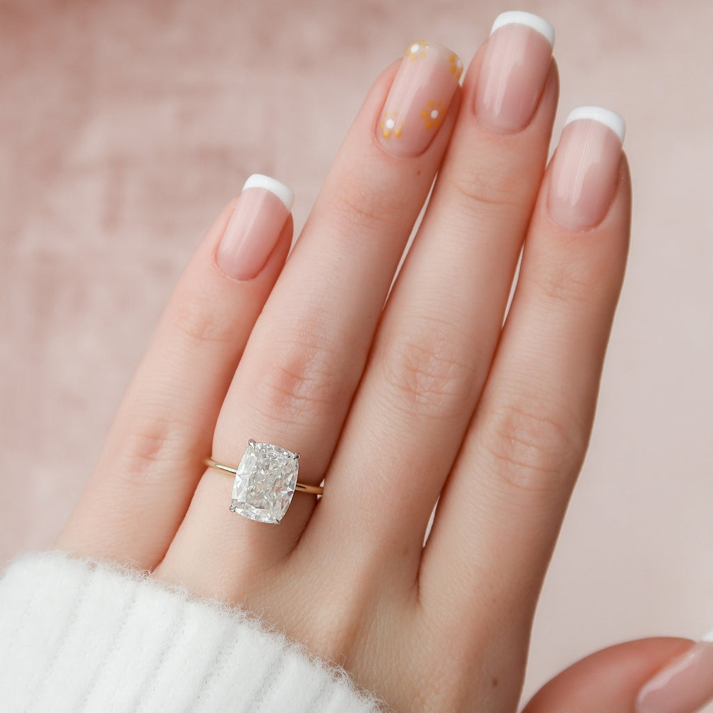 4.0 CT Elongated Cushion Moissanite Hidden Halo Setting Engagement Ring