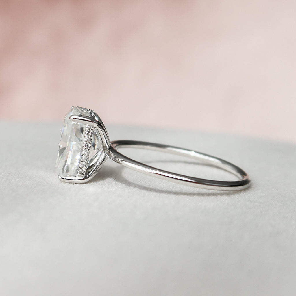 6.0 CT Elongated Cushion Moissanite Hidden Halo Engagement Ring