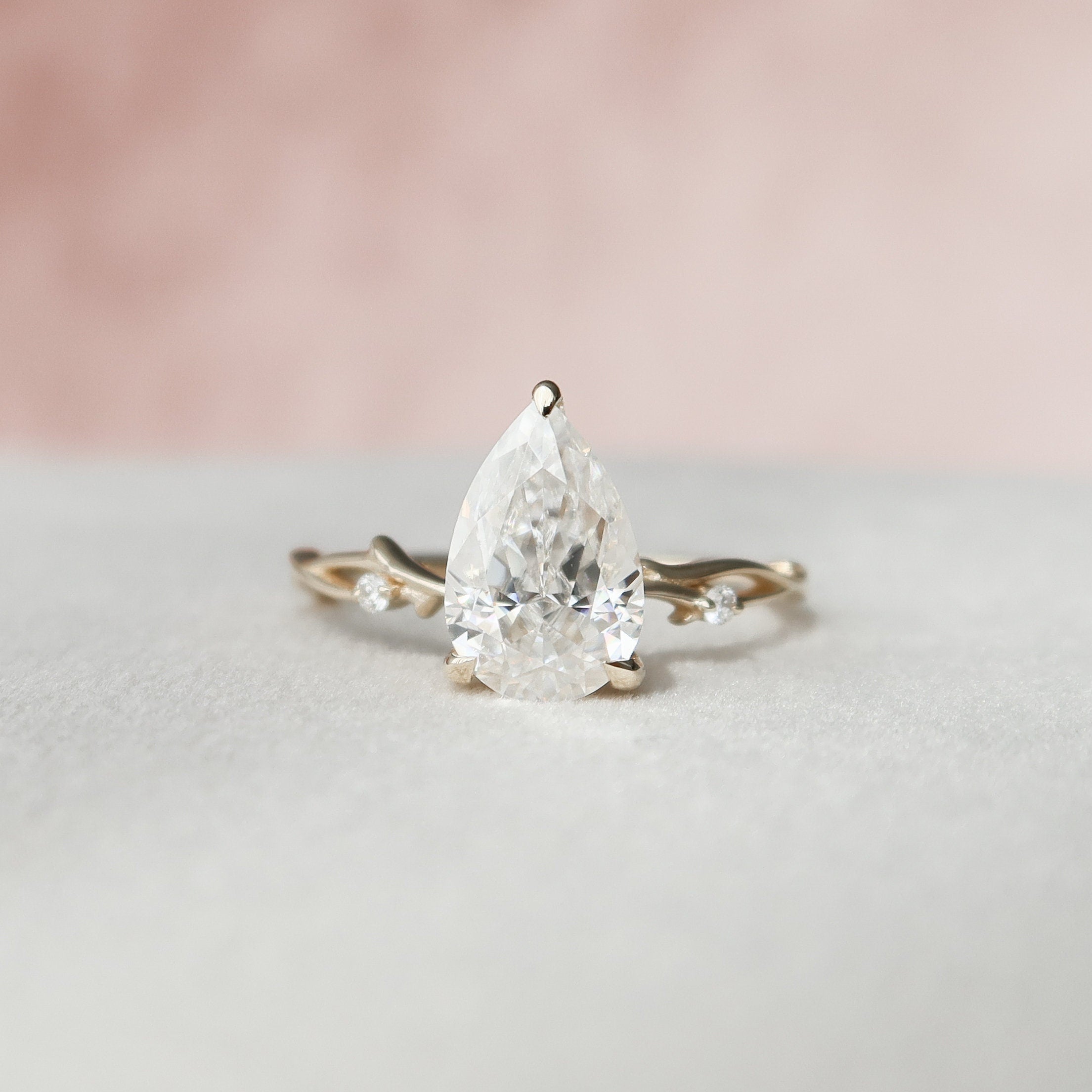 2.0 CT Pear Moissanite Nature Inspired Twig Style Engagement Ring