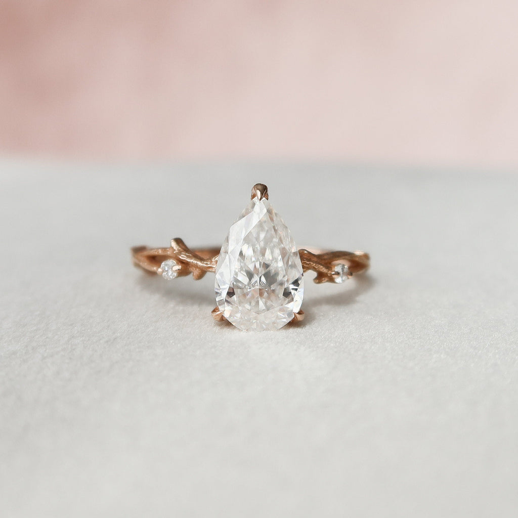1.50 CT Pear Moissanite Nature Inspired Engagement Ring