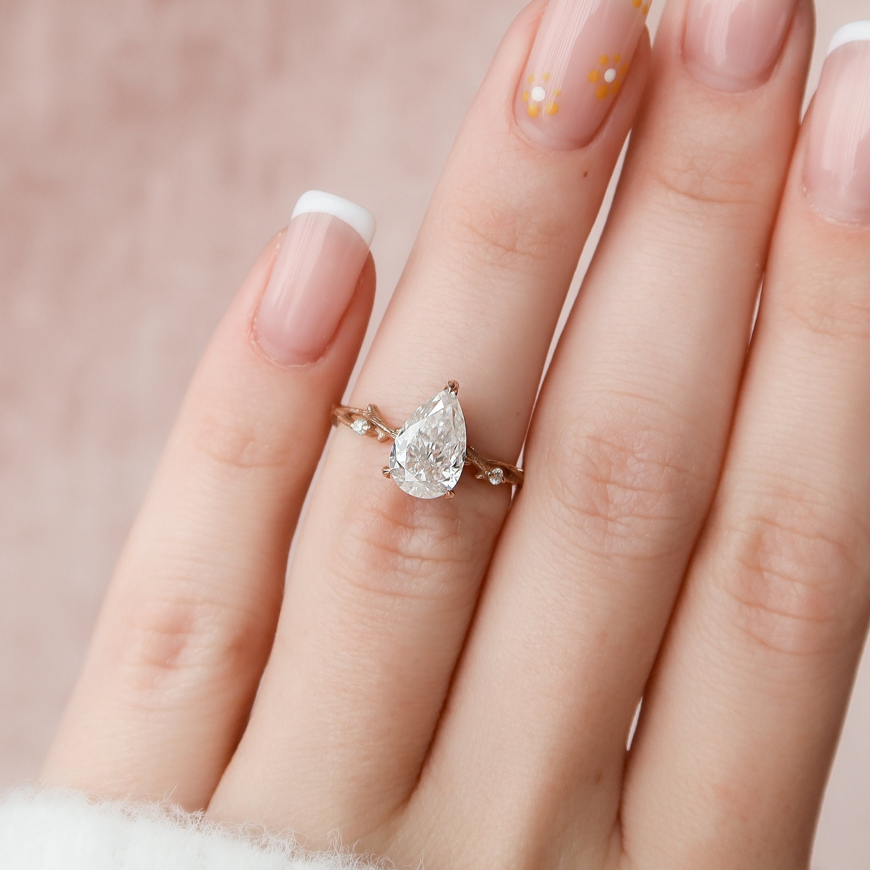1.50 CT Pear Moissanite Nature Inspired Engagement Ring Secondary image