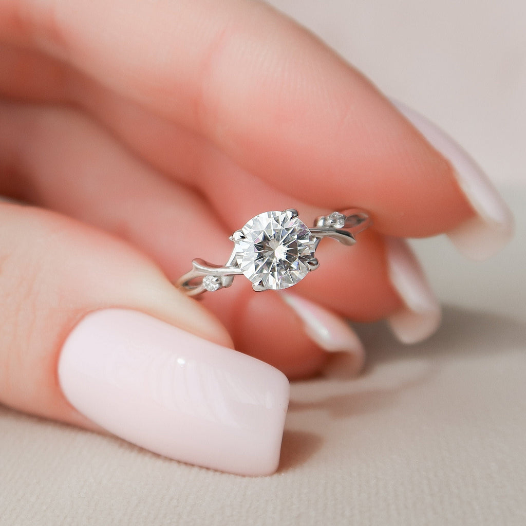 1.0 CT Round Cut Nature Inspired Moissanite Engagement Ring