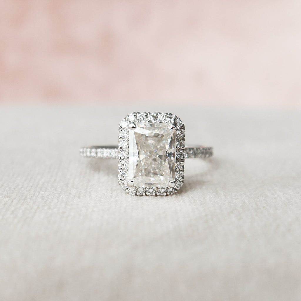2.0 CT Radiant Cut Moissanite Halo Engagement Ring