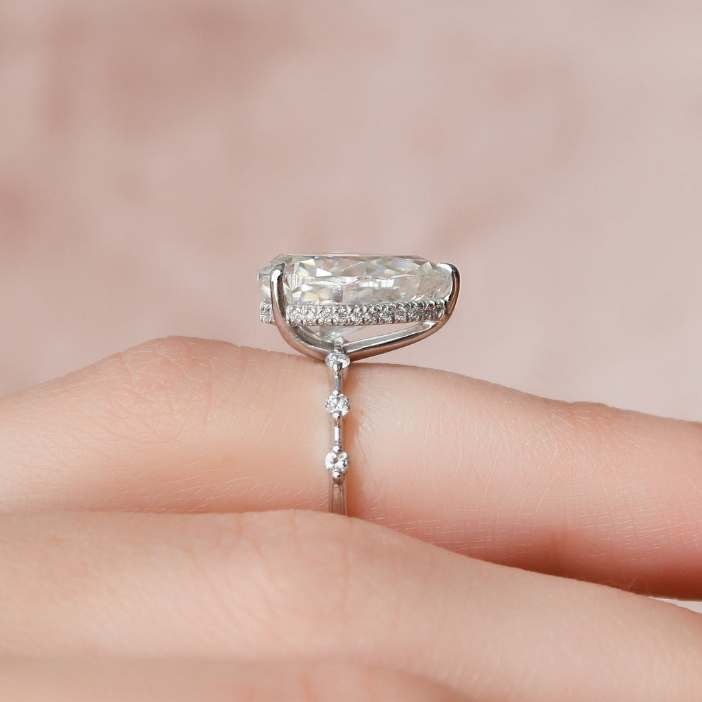 3.50 CT Pear Moissanite Hidden Halo Style Engagement Ring