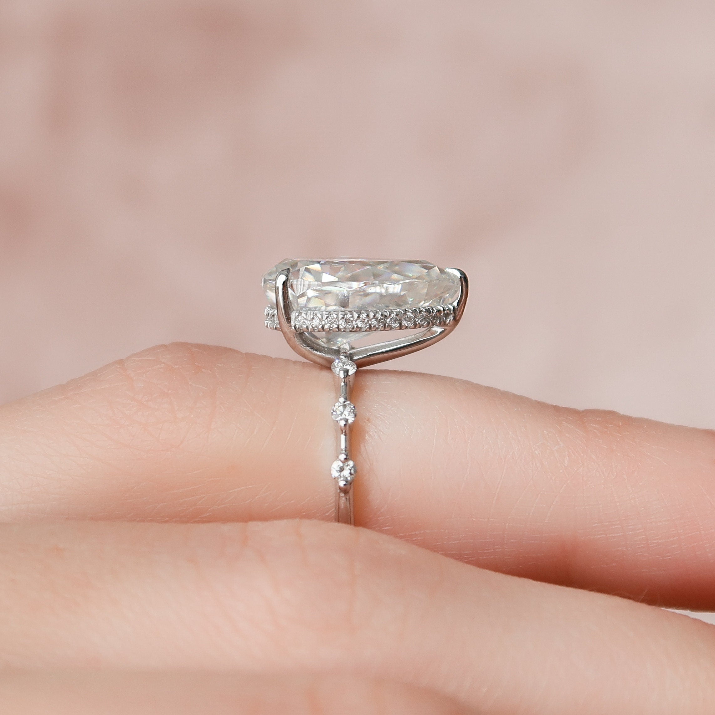 3.50 CT Pear Moissanite Hidden Halo Style Engagement Ring