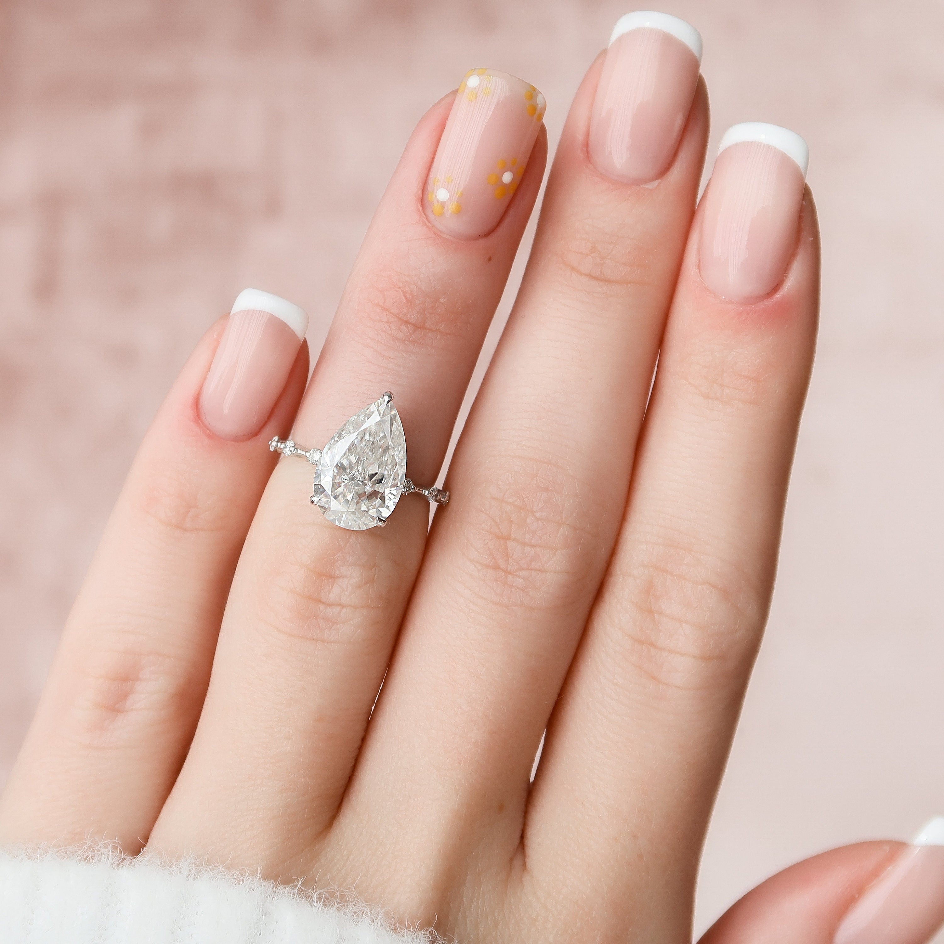 3.50 CT Pear Moissanite Hidden Halo Style Engagement Ring