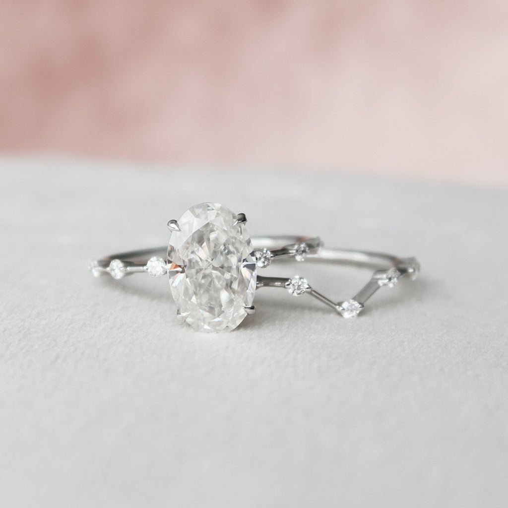 3.50CT Oval Cut Moissanite Dainty Style Bridal Ring Set