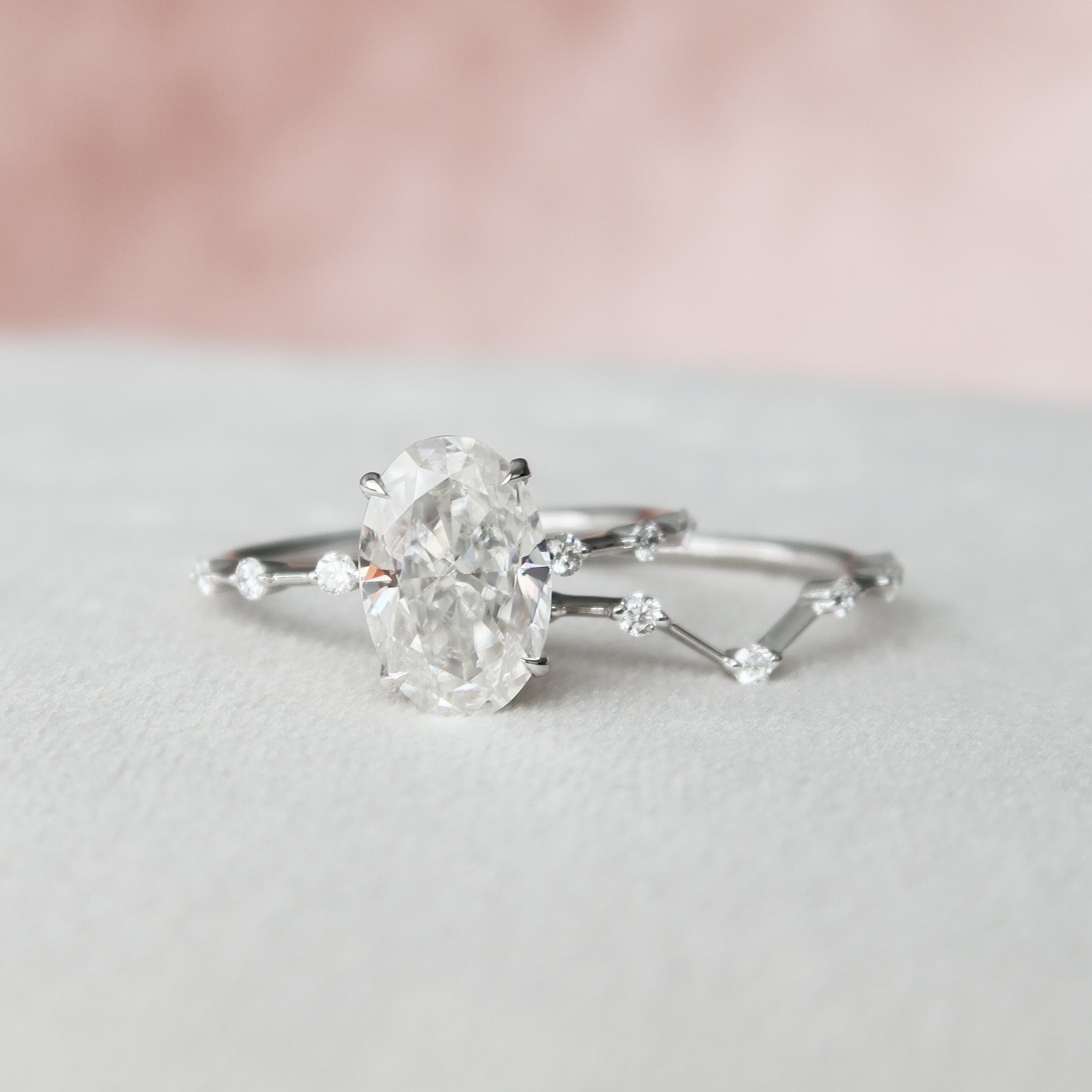 3.50CT Oval Cut Moissanite Dainty Style Bridal Ring Set