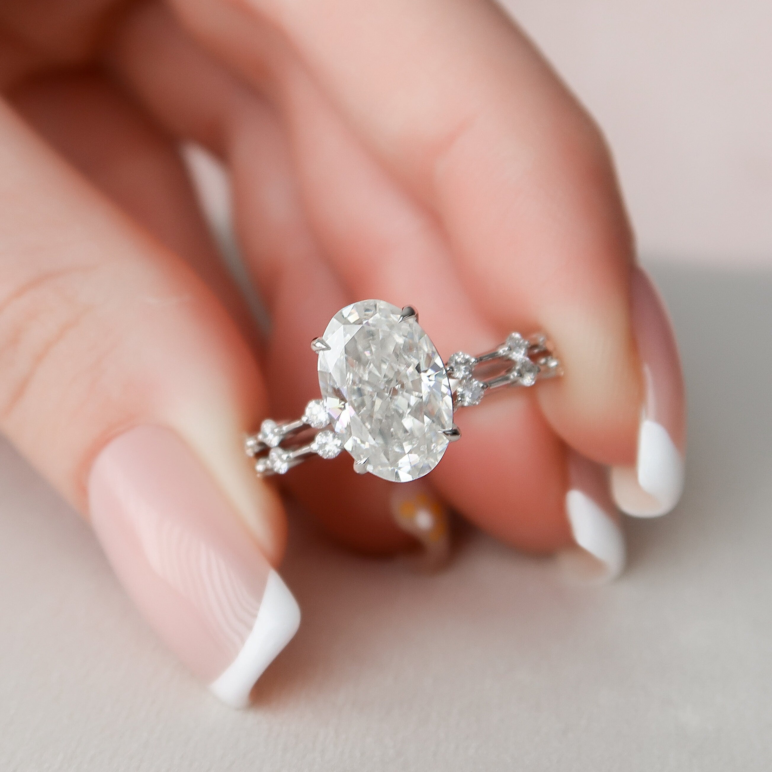 3.50CT Oval Cut Moissanite Dainty Style Bridal Ring Set Main image