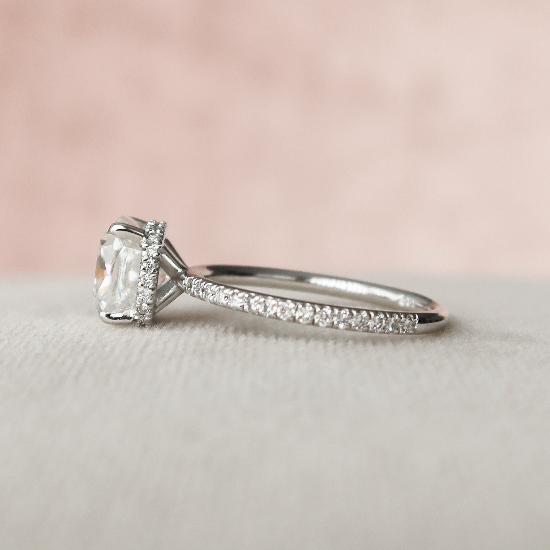 2.50 CT Cushion Moissanite Pave Setting Engagement Ring