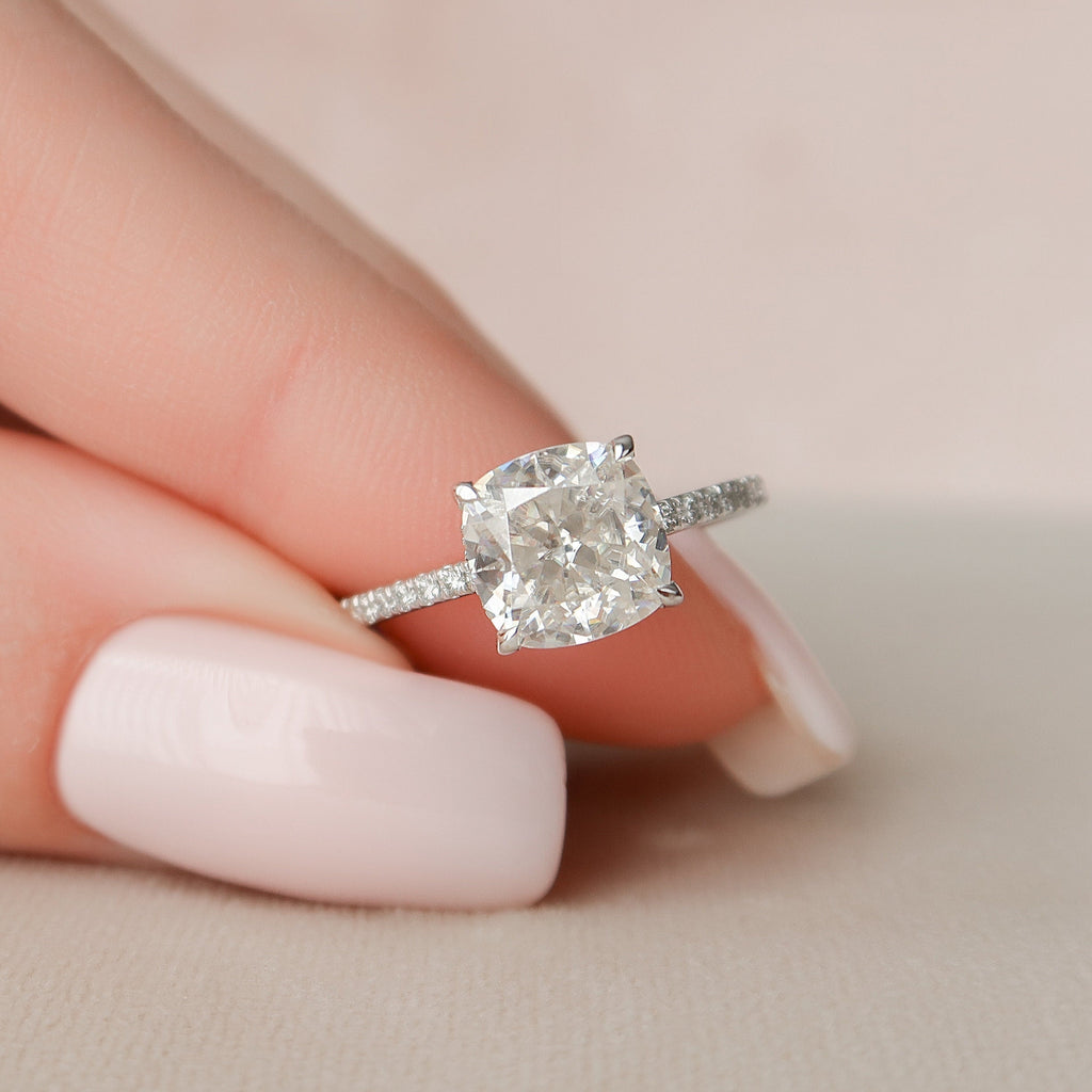 2.50 CT Cushion Moissanite Pave Setting Engagement Ring