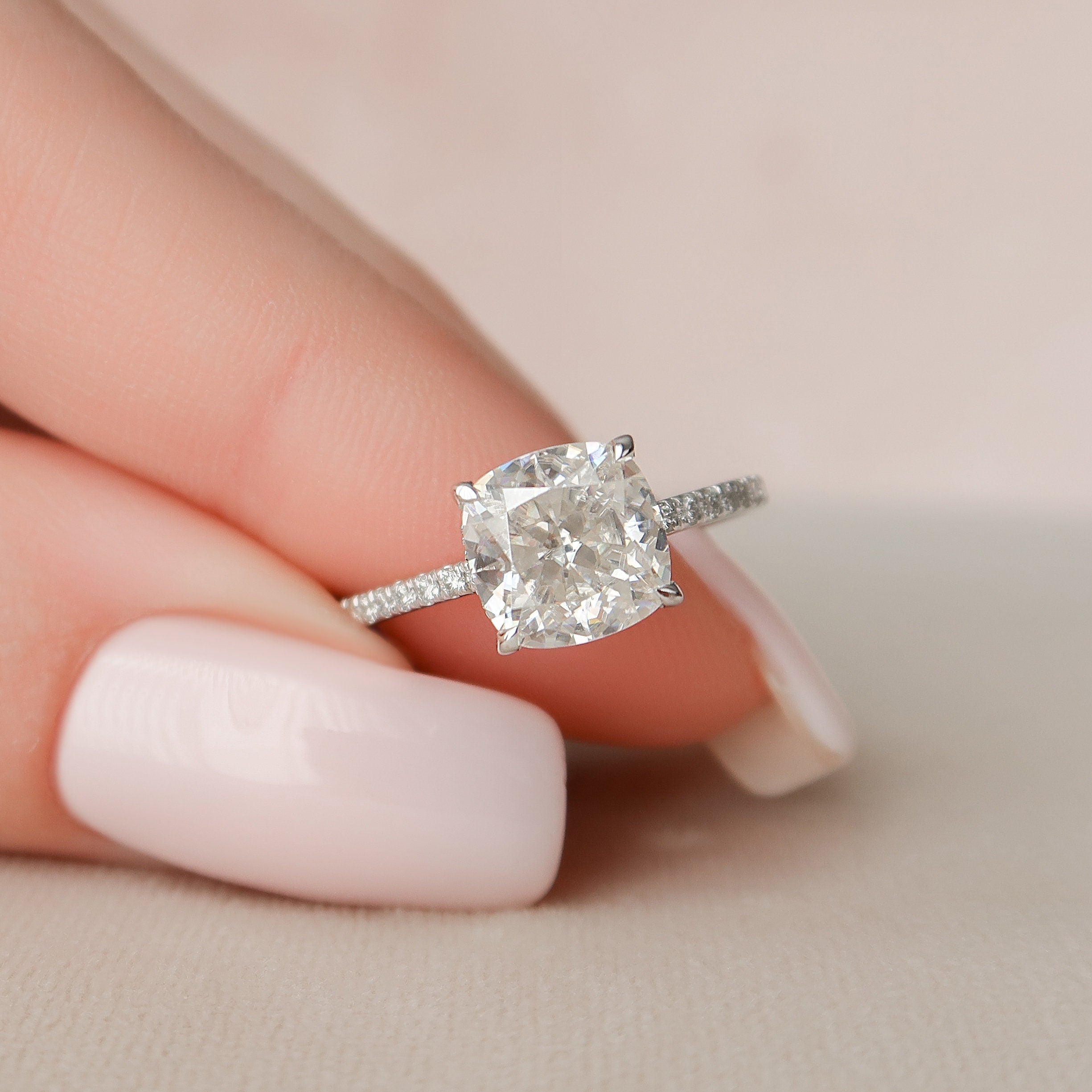 2.50 CT Cushion Moissanite Pave Setting Engagement Ring