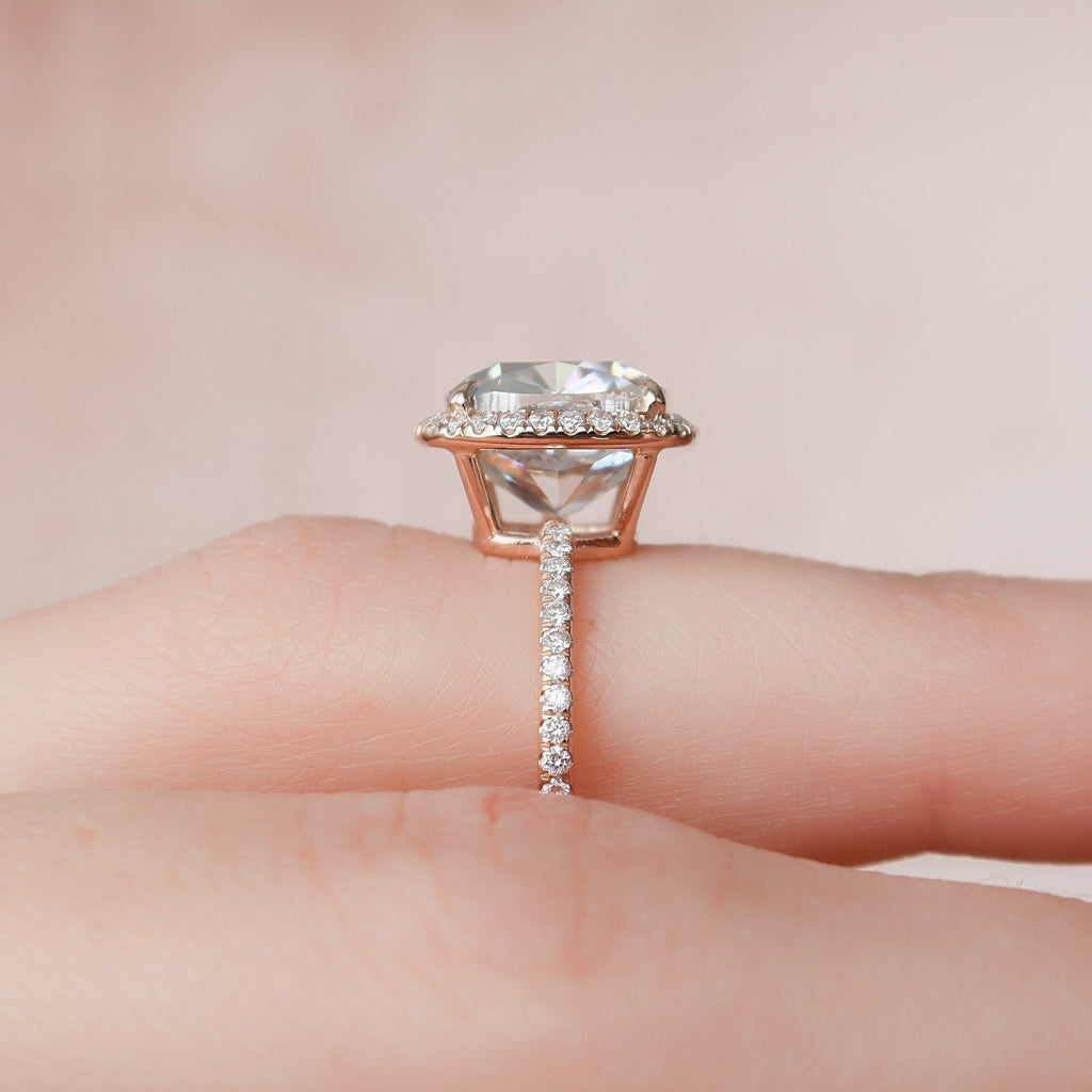 5.0 CT Cushion Moissanite Halo Pave Setting Engagement Ring