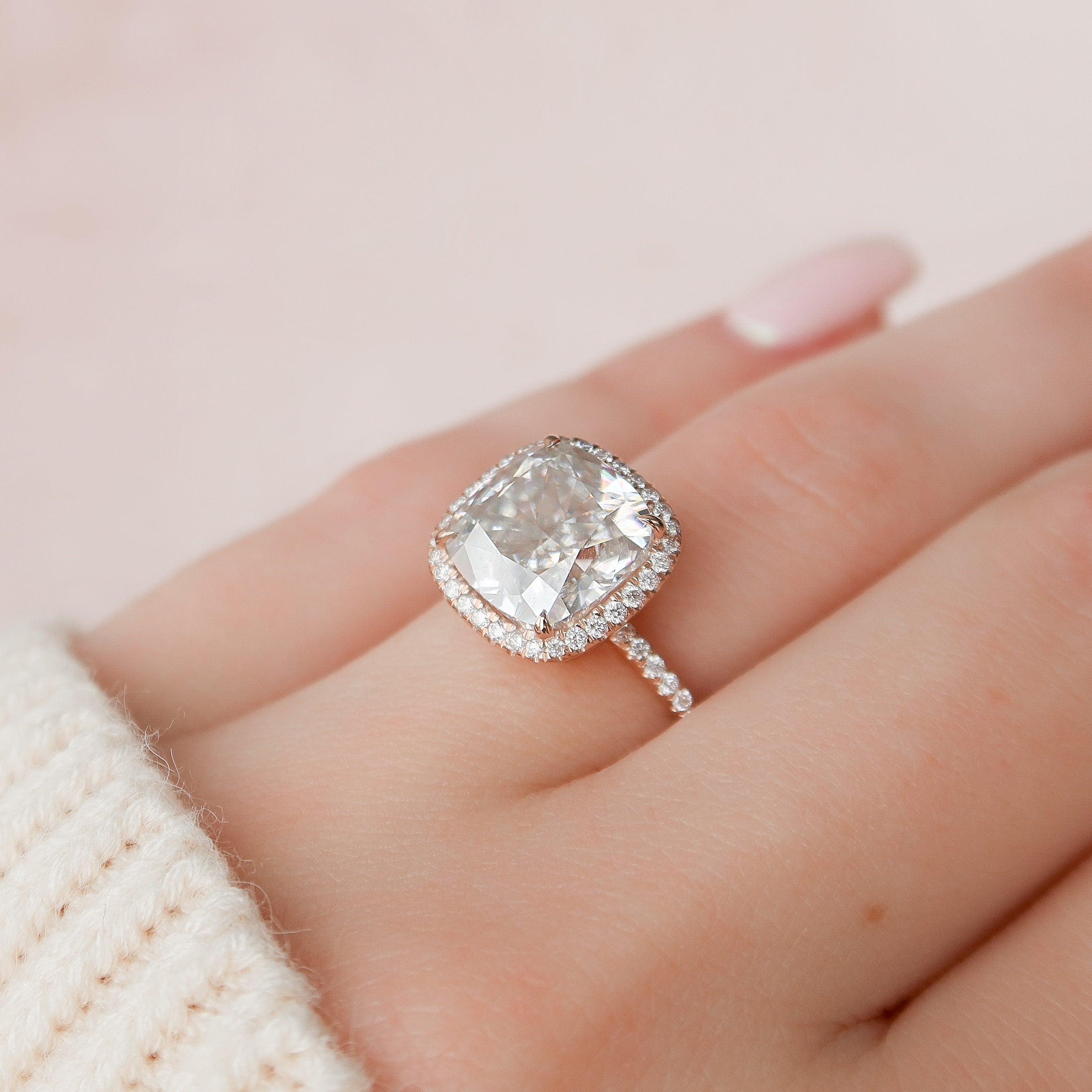 5.0 CT Cushion Moissanite Halo Pave Setting Engagement Ring