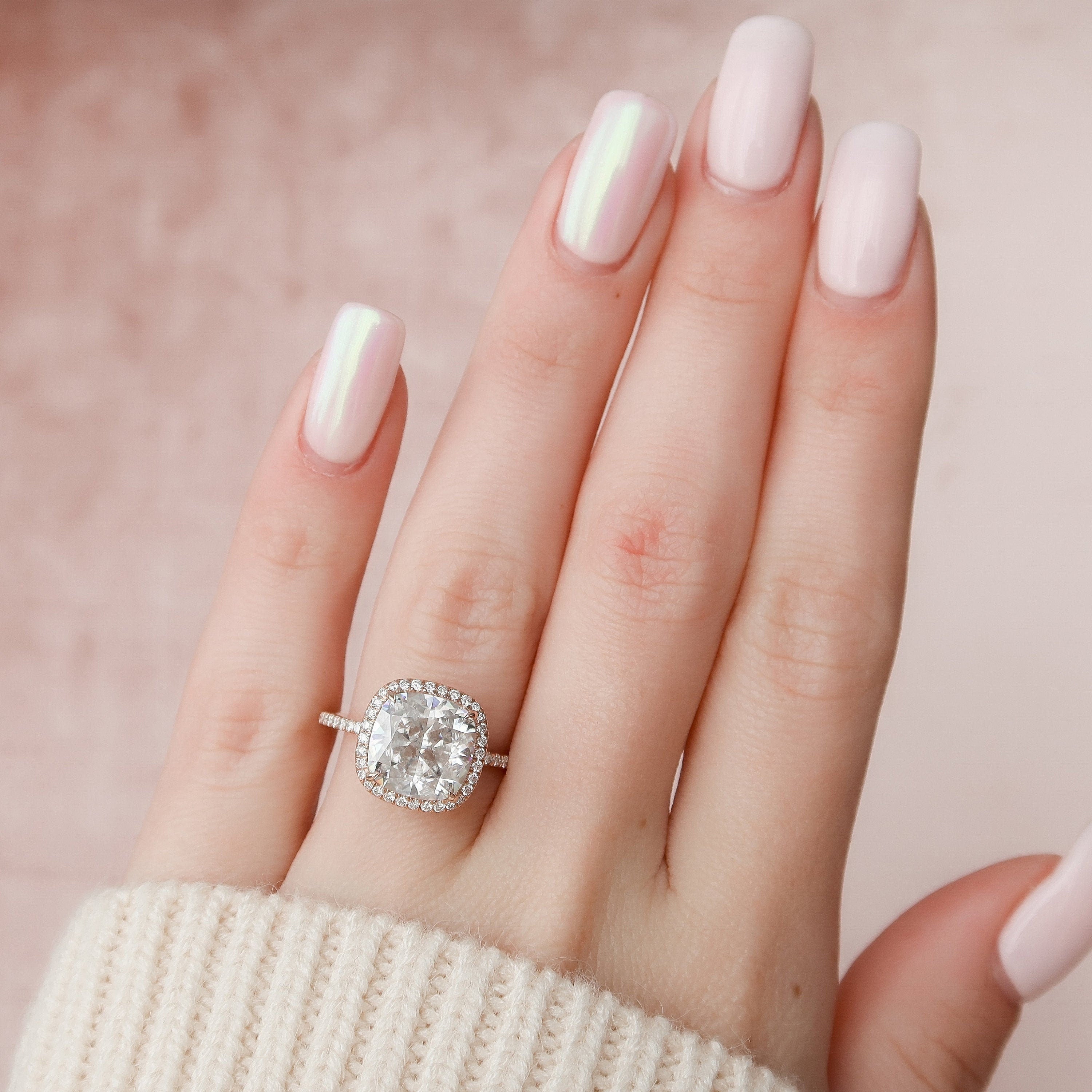 5.0 CT Cushion Moissanite Halo Pave Setting Engagement Ring