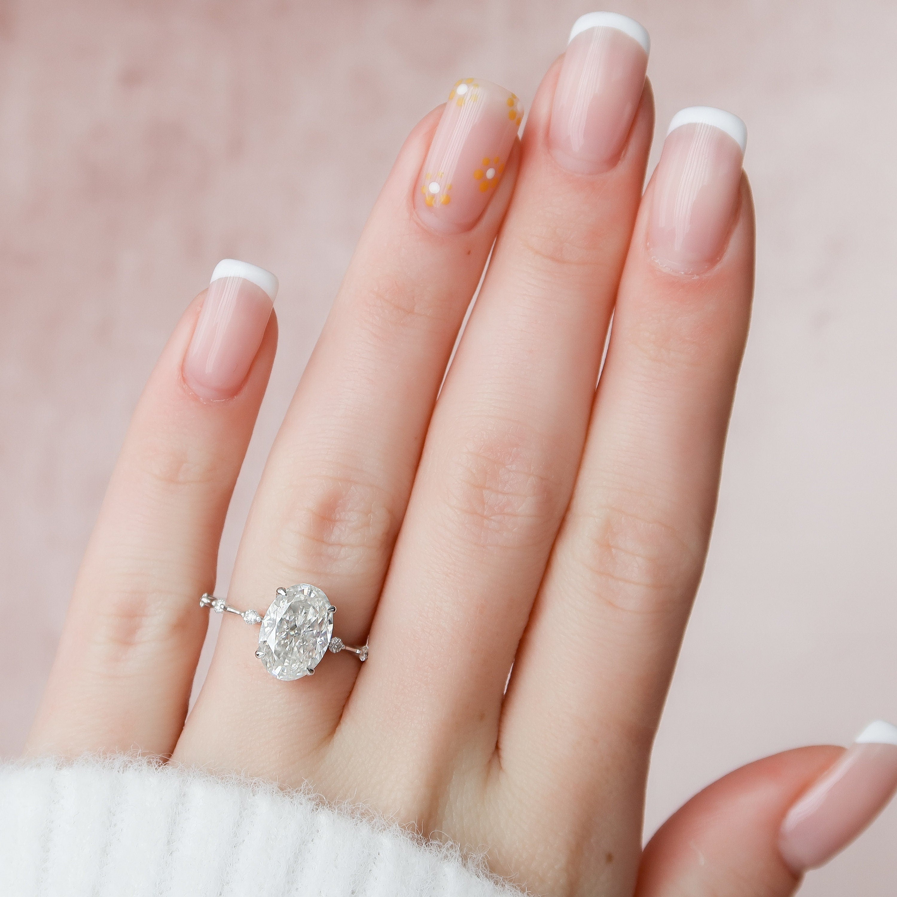 3.0 CT Oval Moissanite Dainty Style Engagement Ring