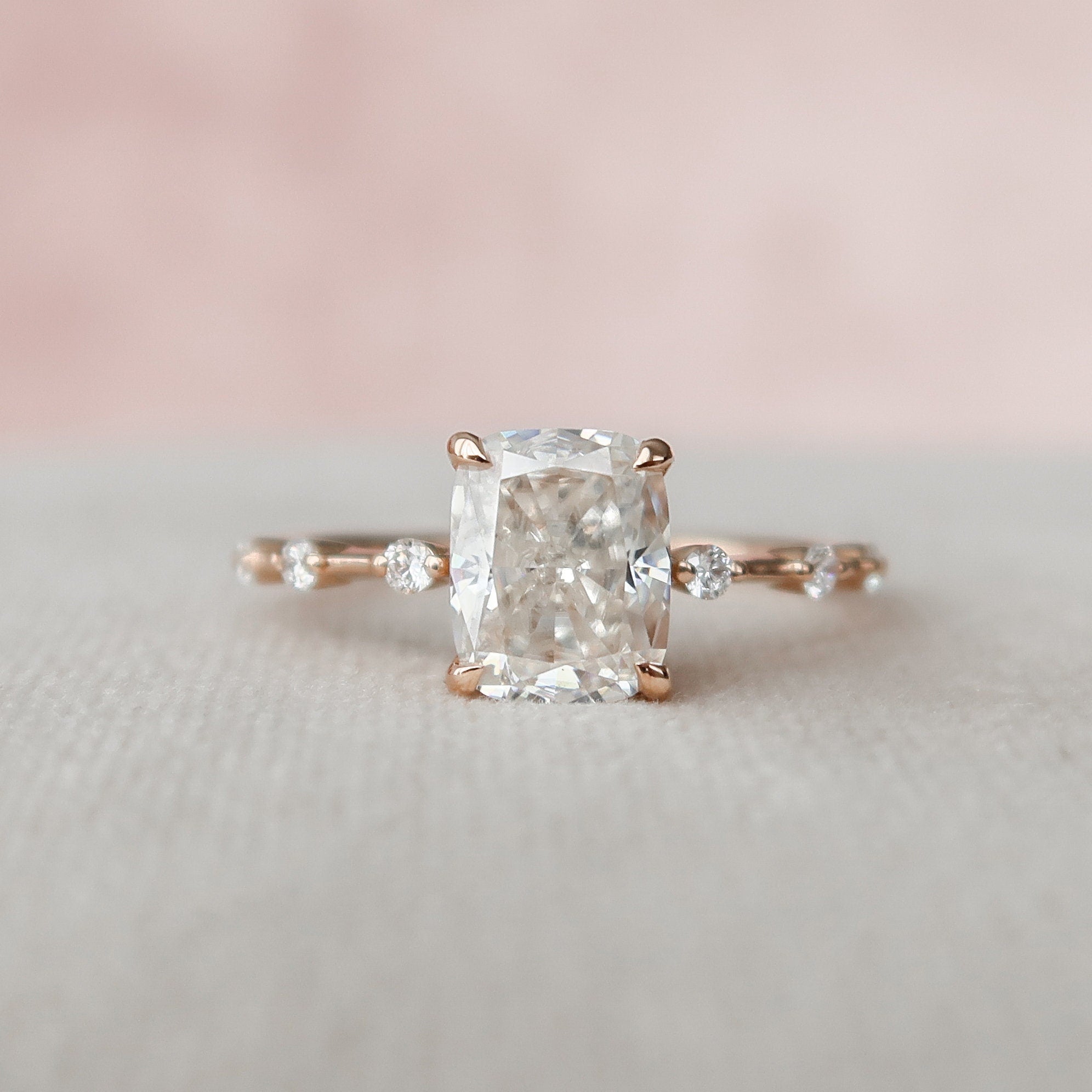 2.0 CT Elongated Cushion Moissanite Dainty Style Engagement Ring
