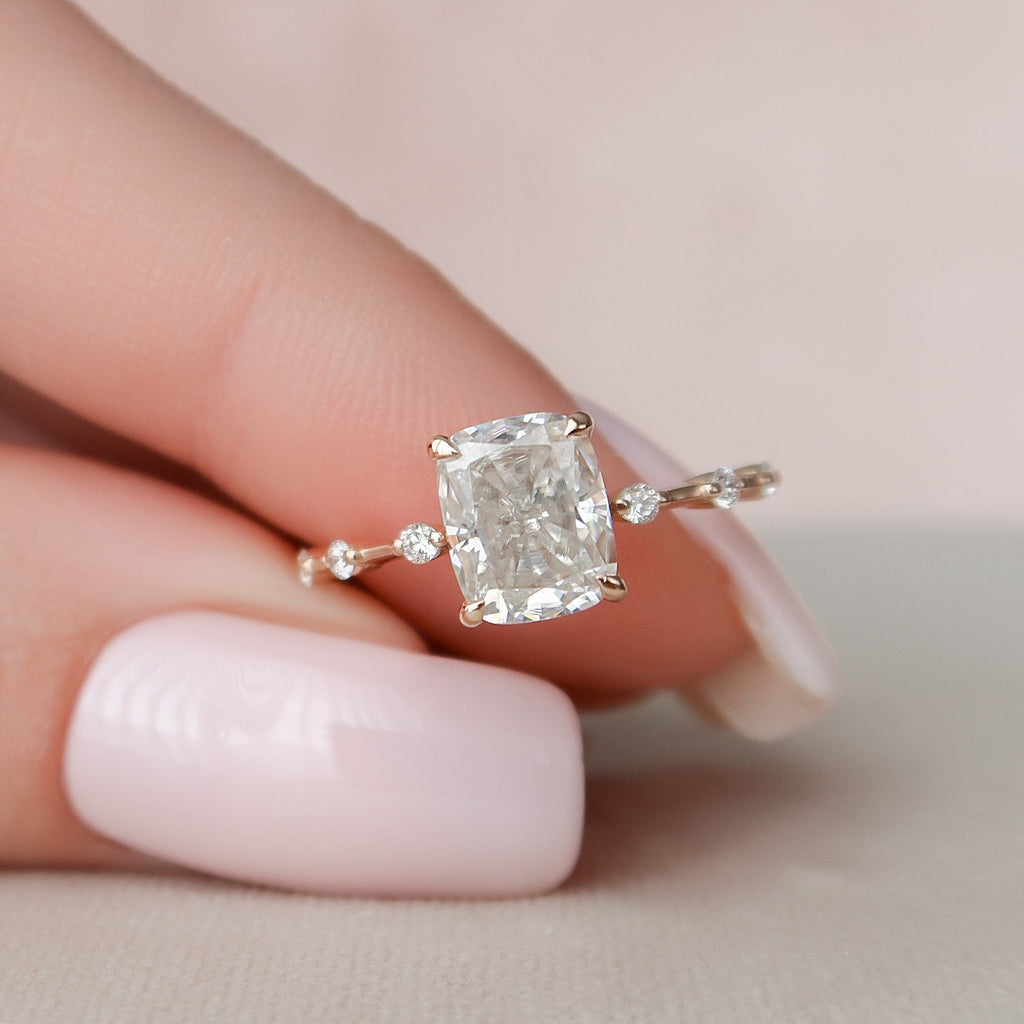 2.0 CT Elongated Cushion Moissanite Dainty Style Engagement Ring