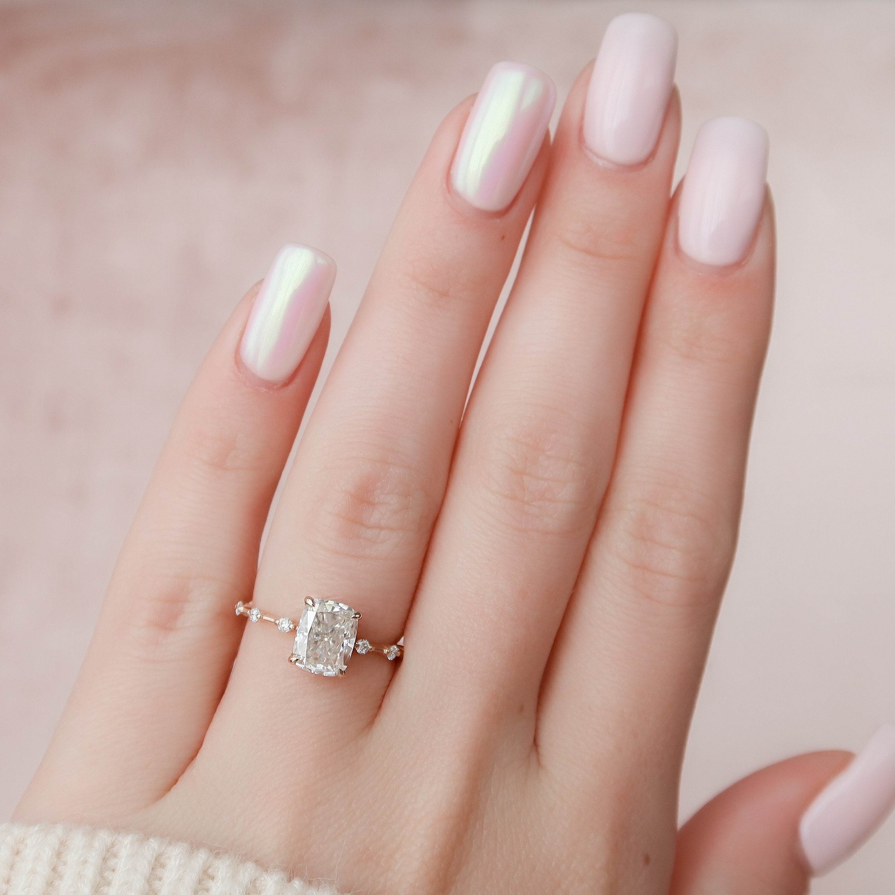 2.0 CT Elongated Cushion Moissanite Dainty Style Engagement Ring