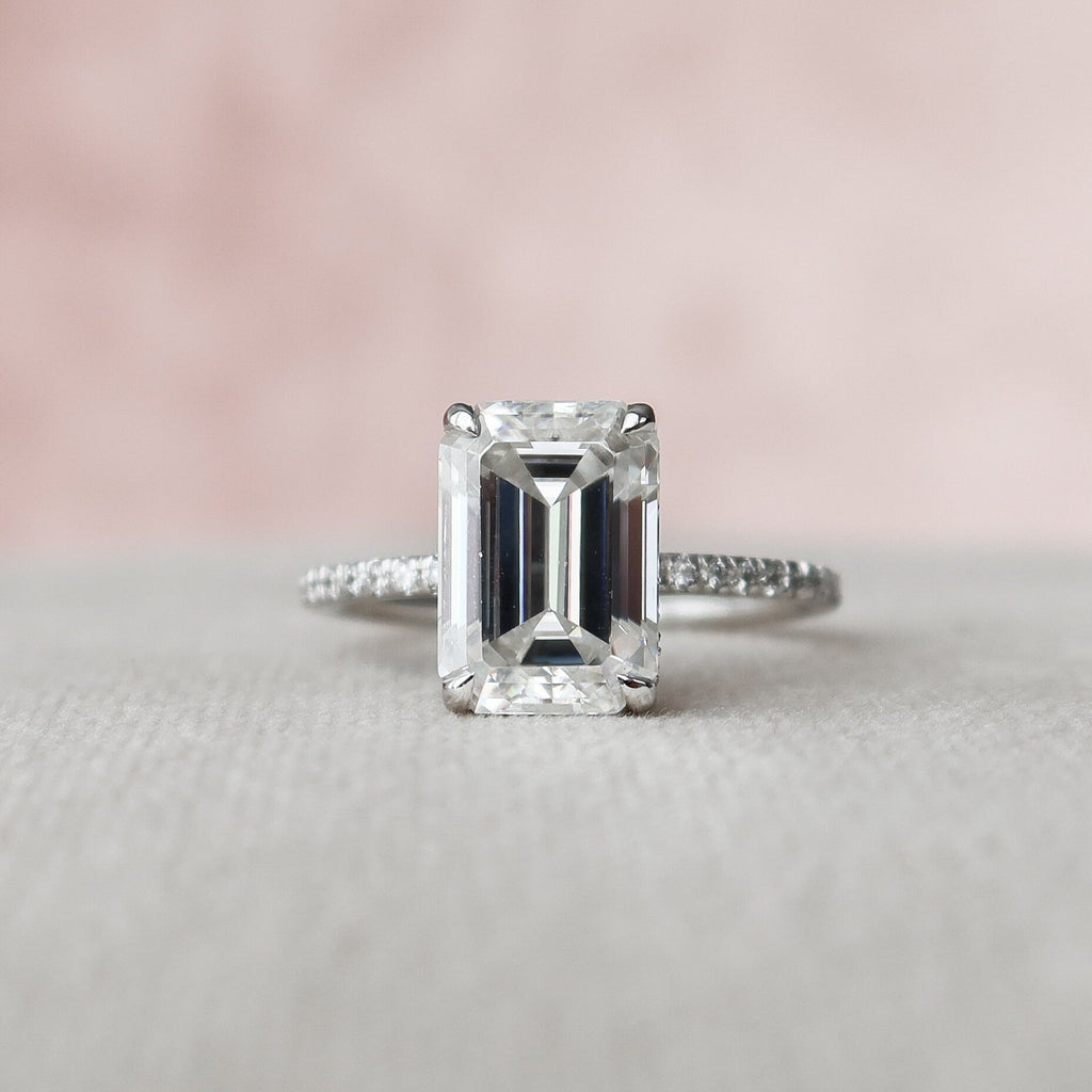 3.0 CT Emerald Moissanite Hidden Halo Pave Setting Engagement Ring