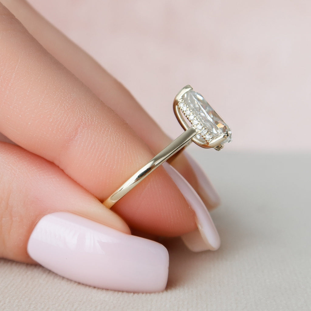 2.0CT Pear Moissanite Solitaire Engagement Ring With Hidden Halo Setting