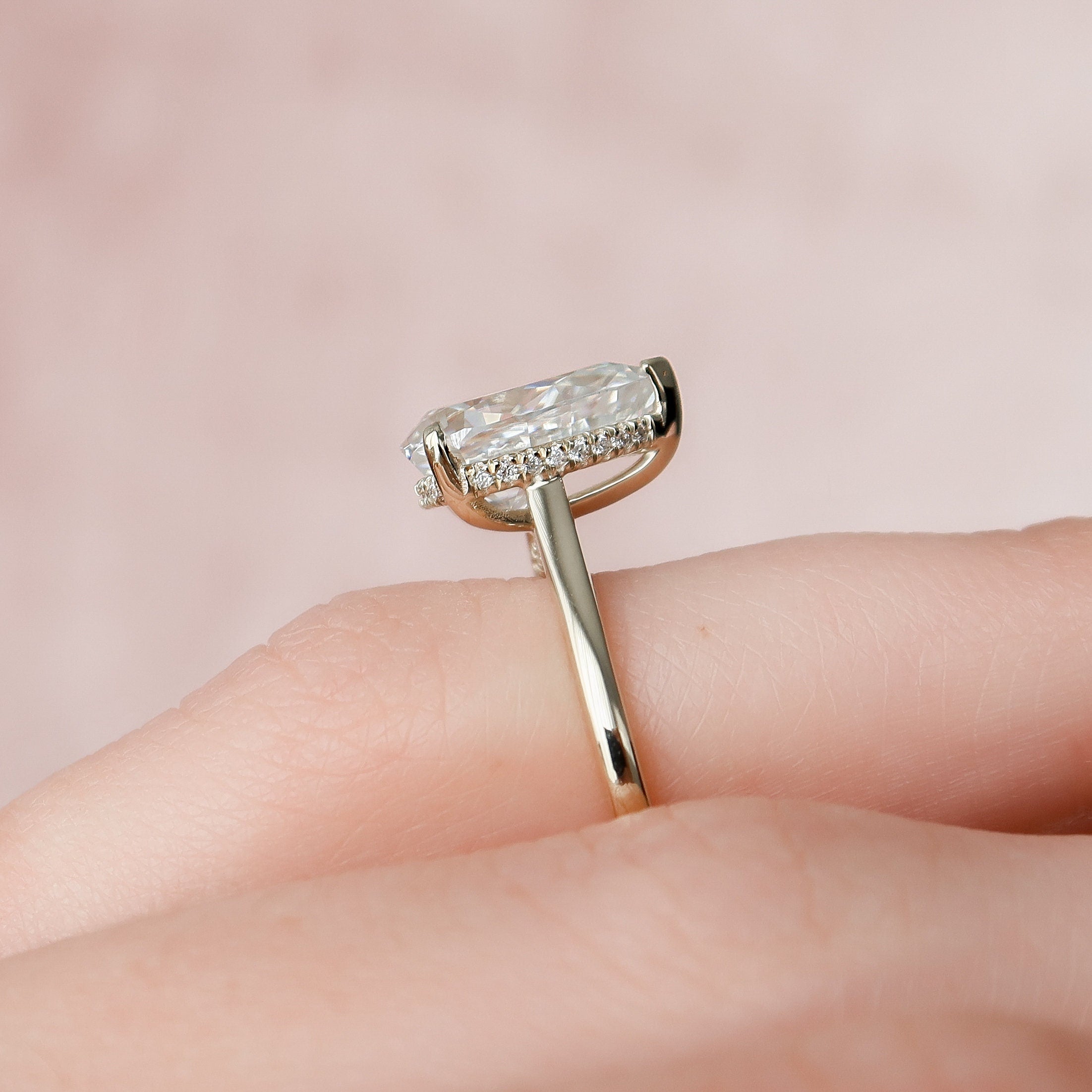 2.0CT Pear Moissanite Solitaire Engagement Ring With Hidden Halo Setting