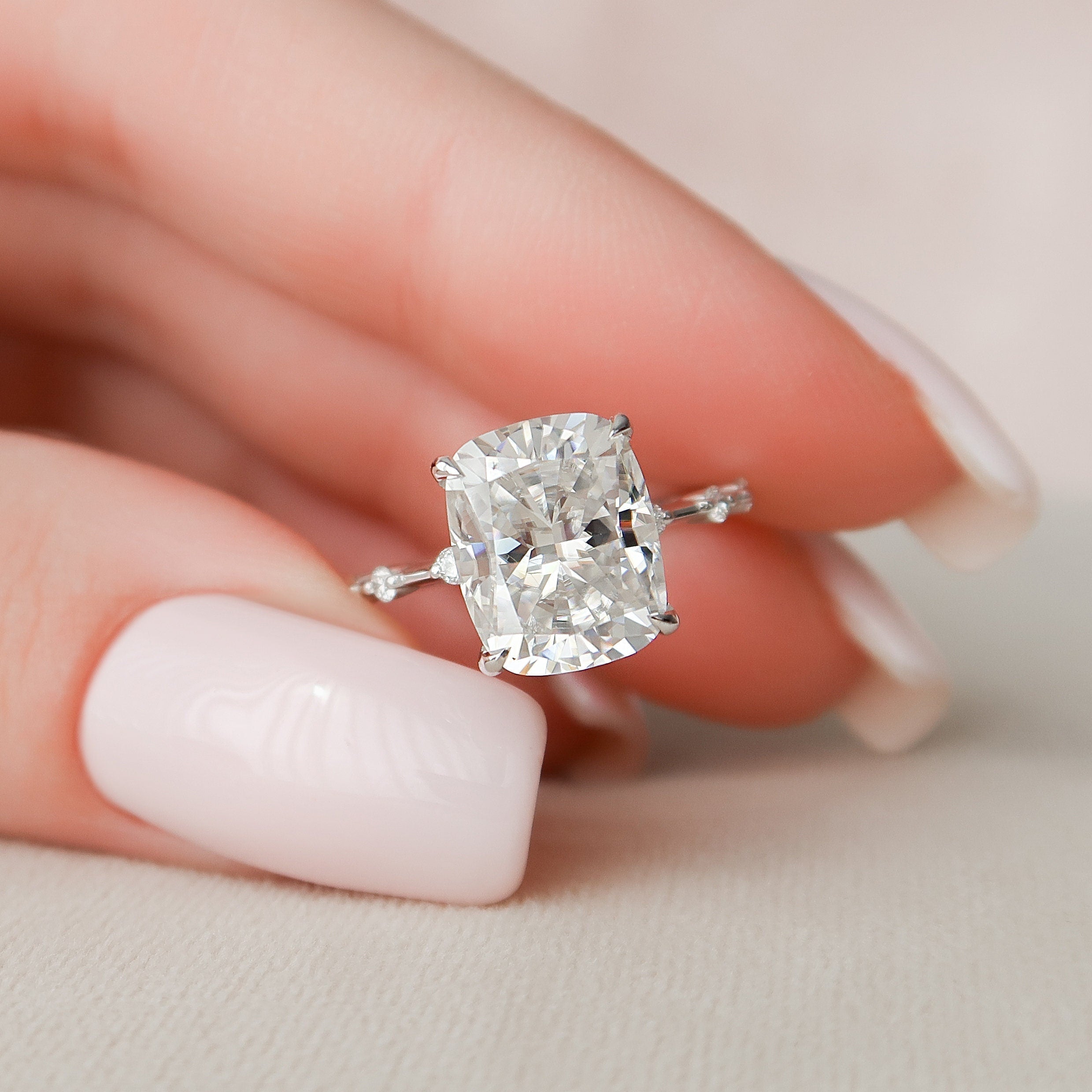 5.0 CT Elongated Cushion Moissanite Dainty Style Engagement Ring