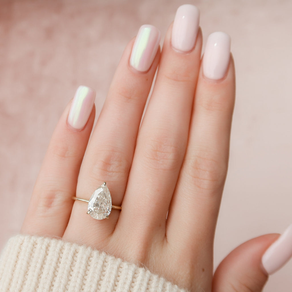 3.0 CT Pear Moissanite Hidden Halo Engagement Ring