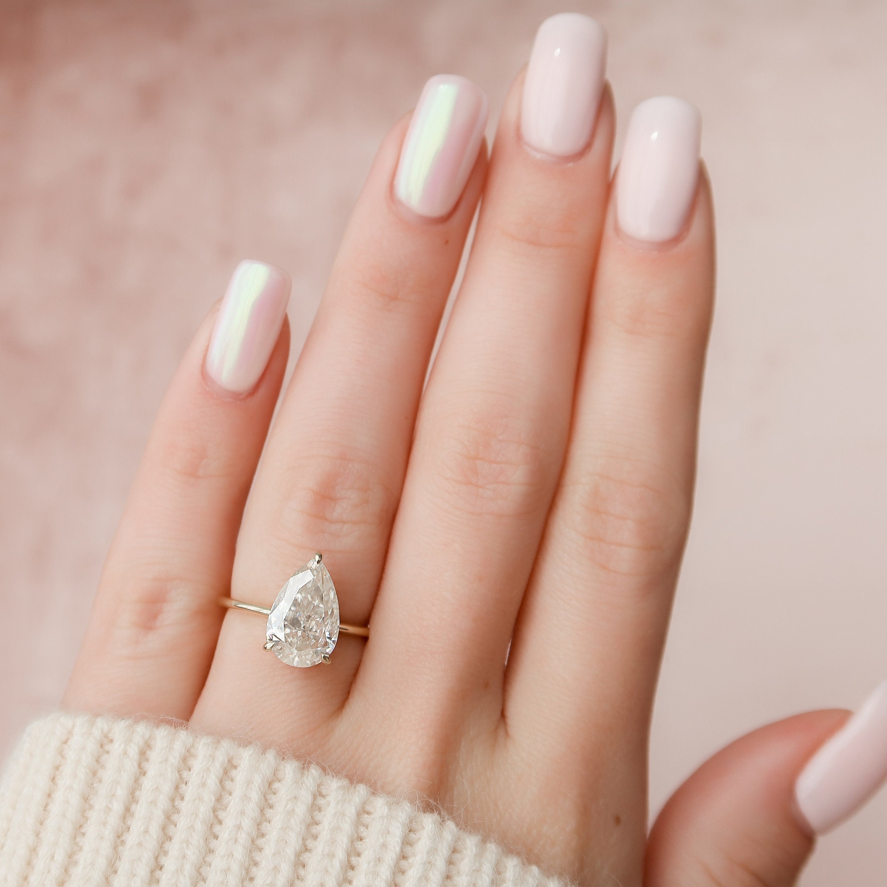 3.0 CT Pear Moissanite Hidden Halo Engagement Ring