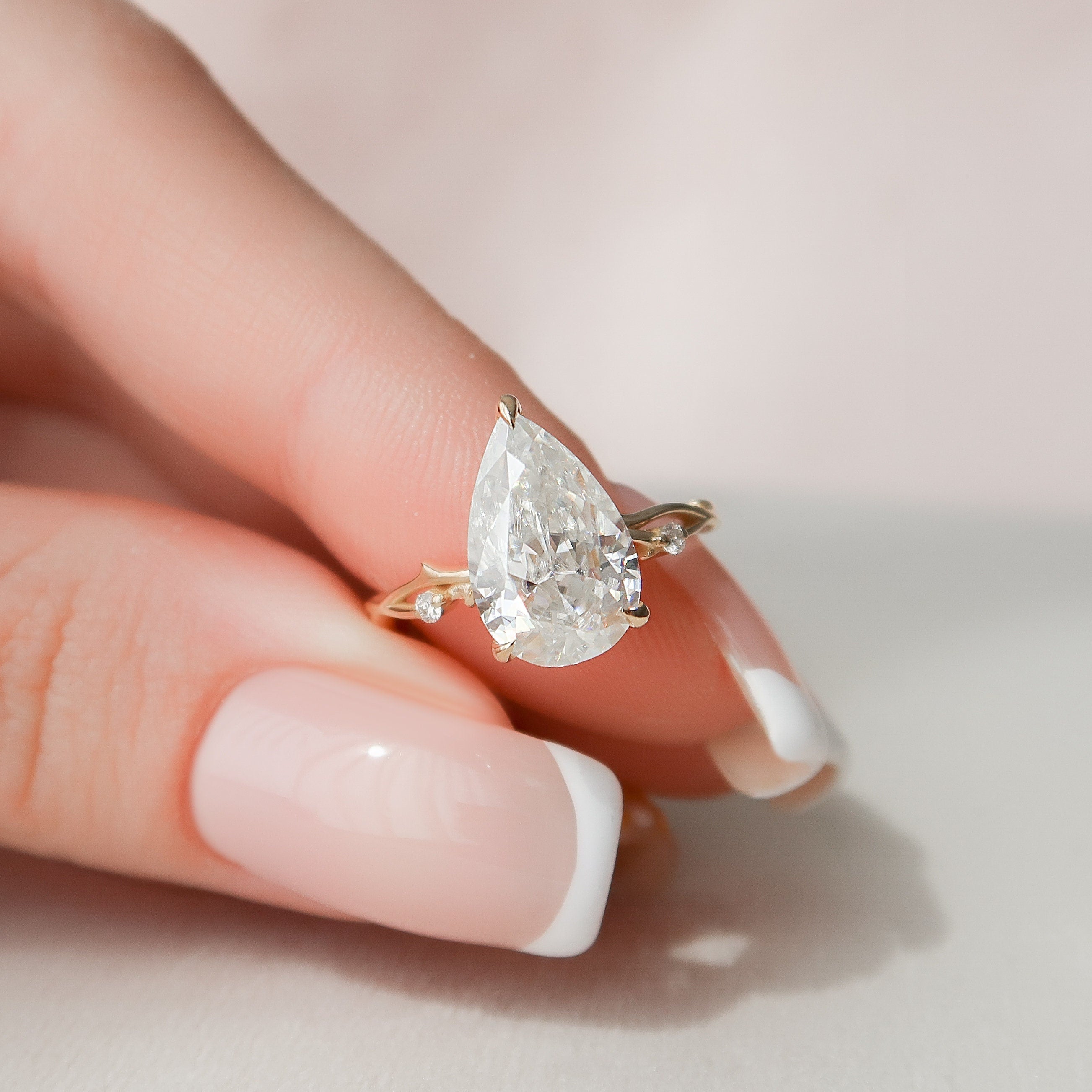 2.50 CT Pear Cut Nature Inspired Twig Style Moissanite Engagement Ring