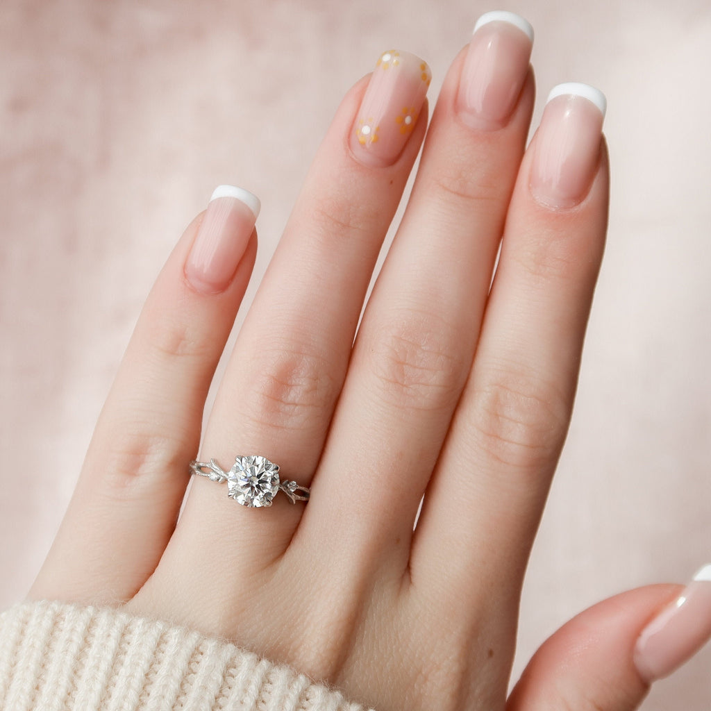 1.50 CT Round Cut Moissanite Nature Inspired Engagement Ring