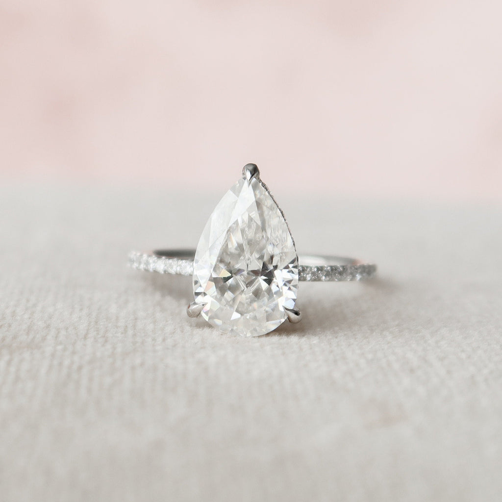 2.50 CT Pear Moissanite Pave Setting Engagement Ring