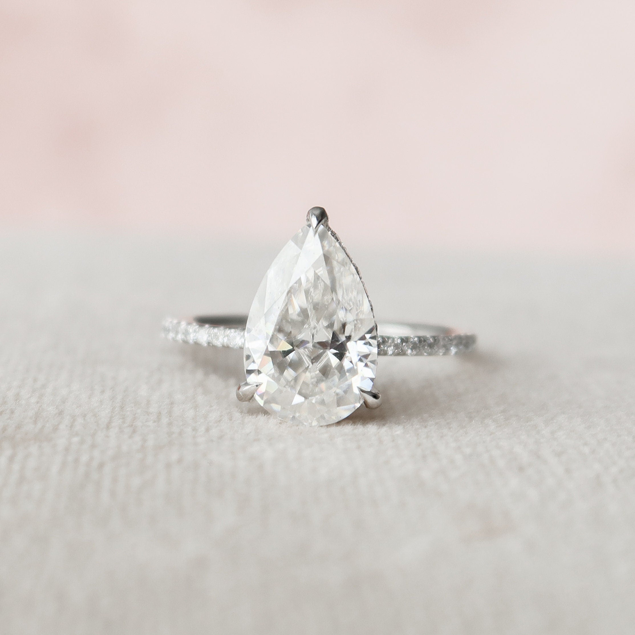 2.50 CT Pear Moissanite Pave Setting Engagement Ring