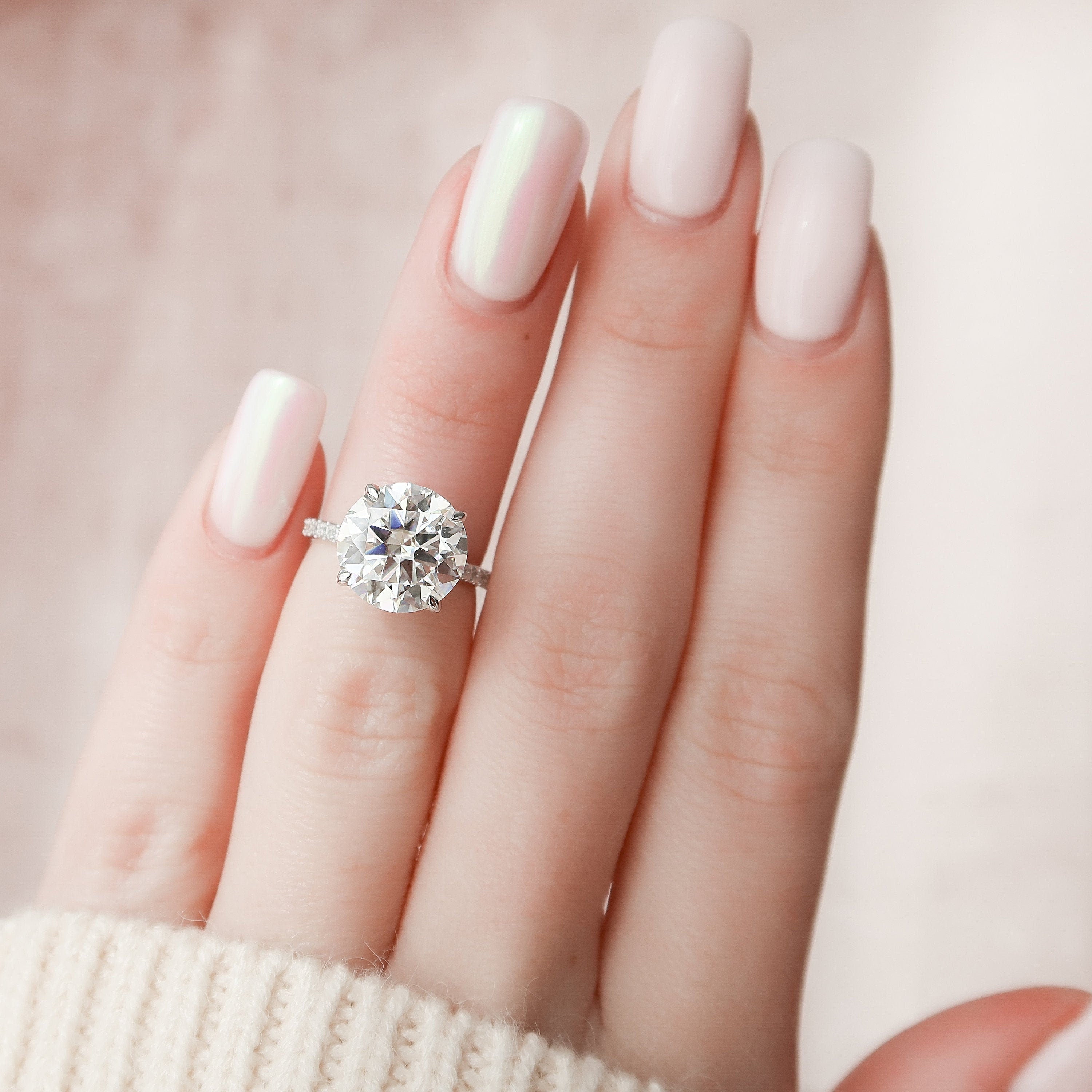 4.50 CT Round Moissanite Pave Setting Engagement Ring