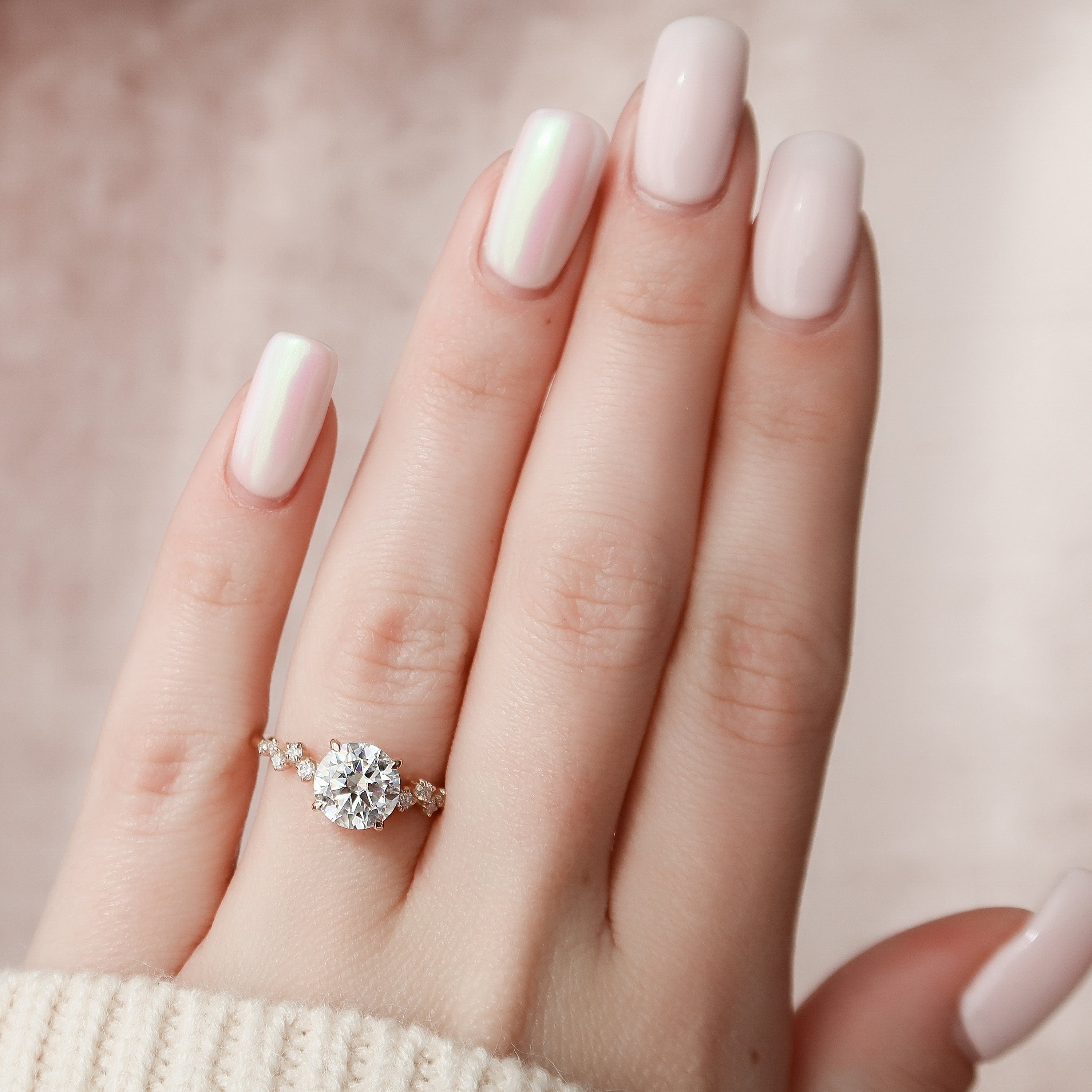 2.0 CT Round Cut Moissanite Cluster & Hidden Halo Engagement Ring