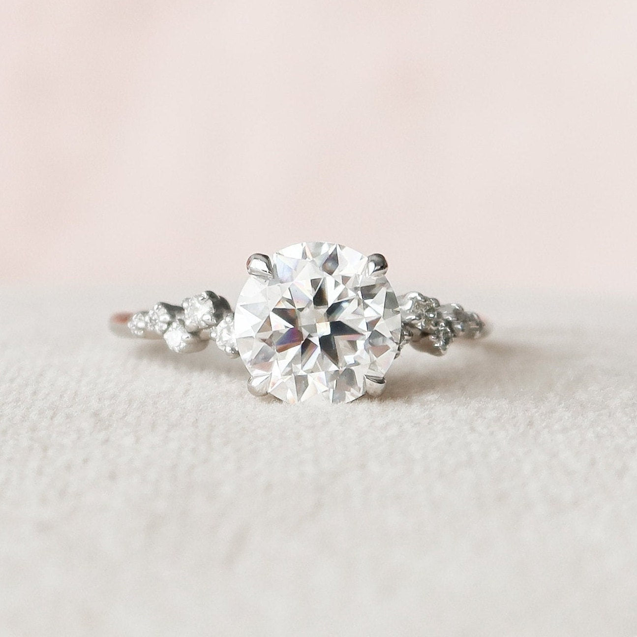 2.0 CT Round Cut Moissanite Cluster & Hidden Halo Engagement Ring