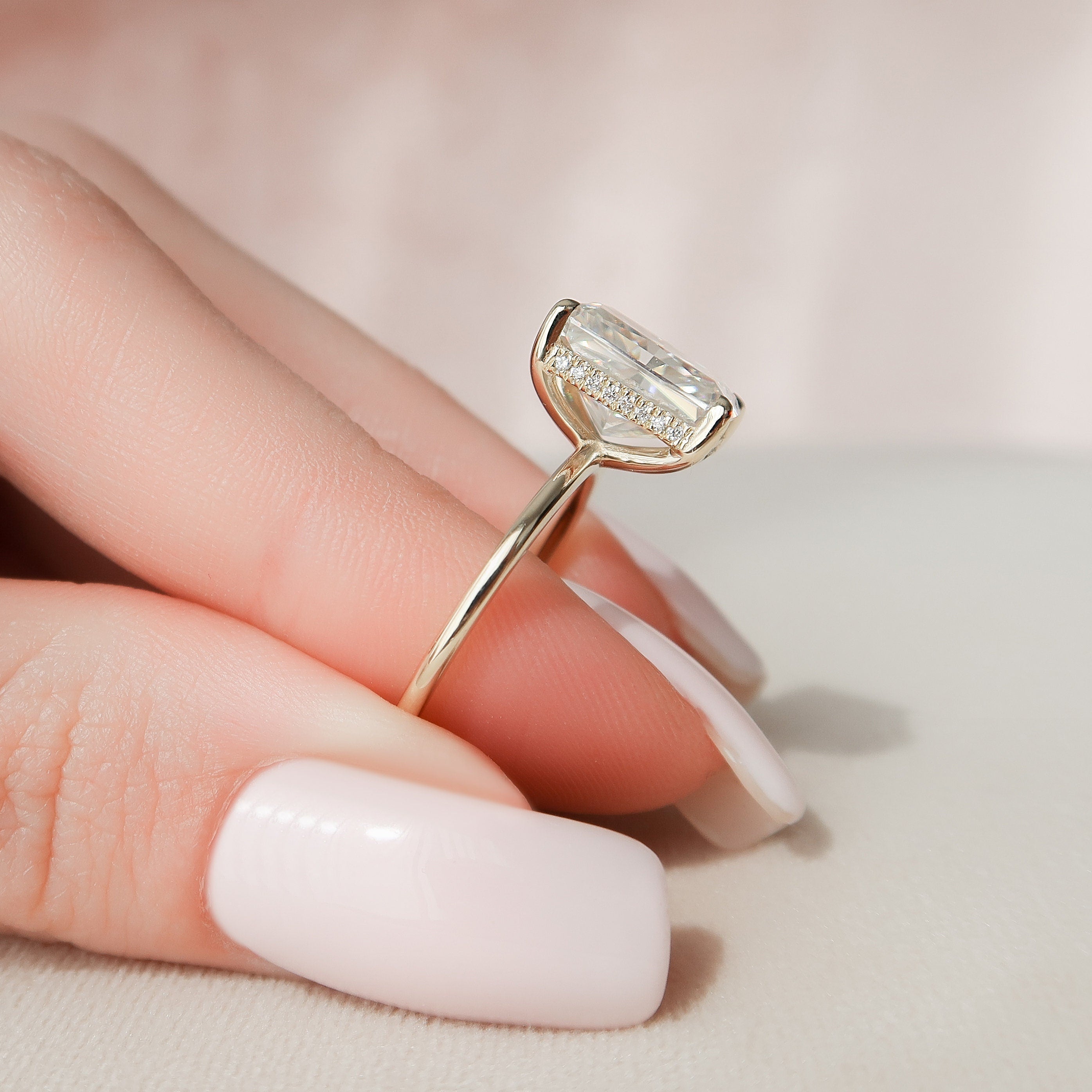 4.50 CT Radiant Moissanite Hidden Halo Setting Engagement Ring