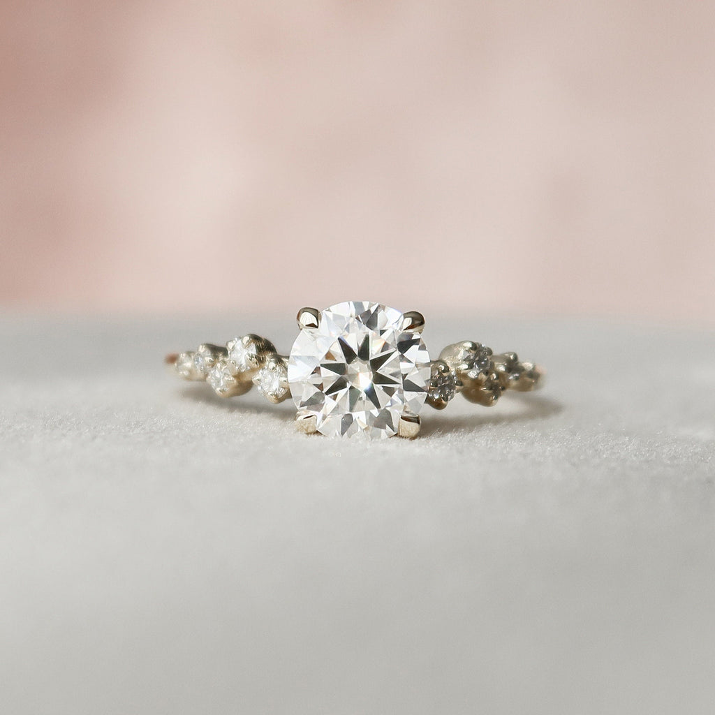 1.0 CT Round Cut Moissanite Cluster Style Engagement Ring