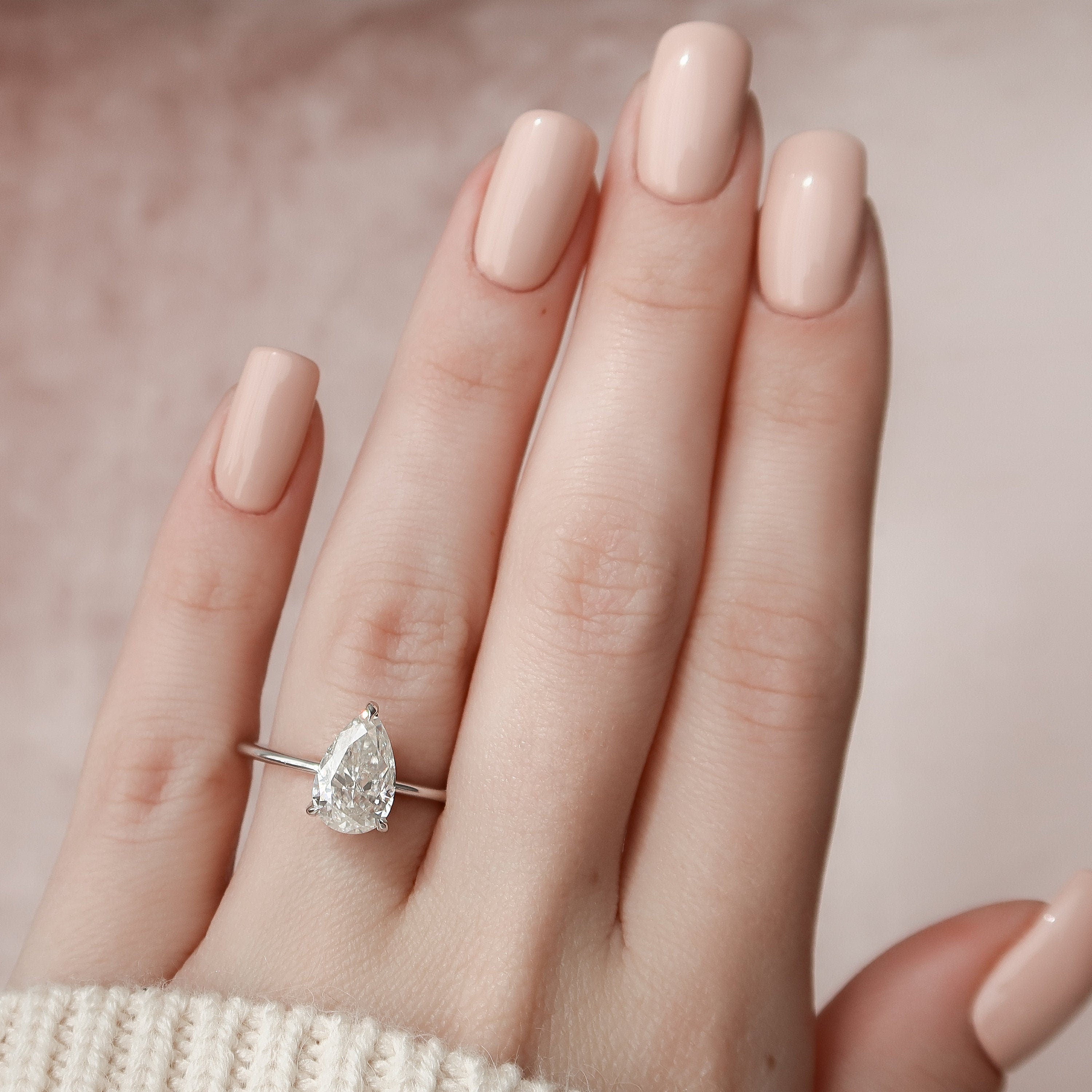 2.0 CT Pear Moissanite Hidden Halo Setting Engagement Ring