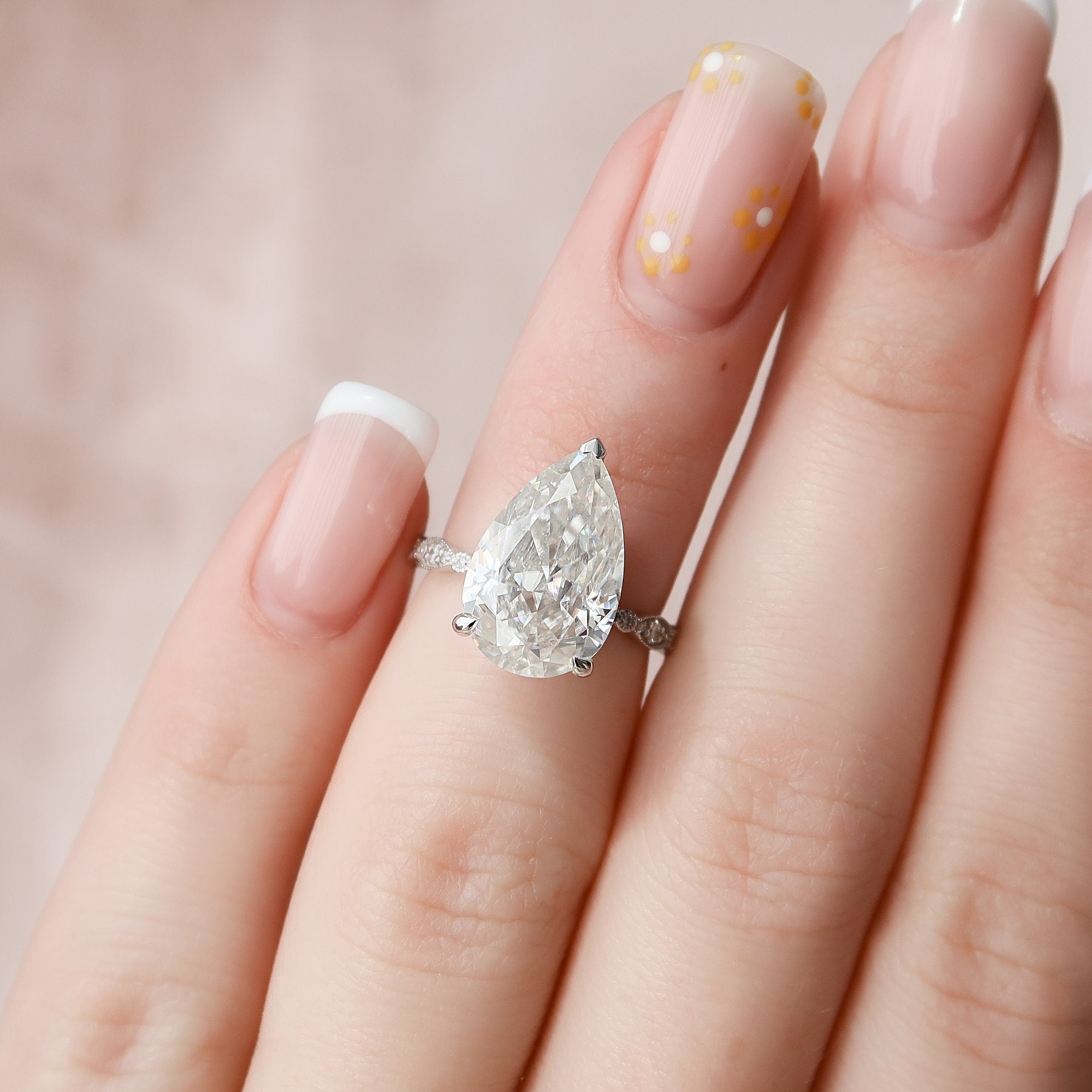 4.50 CT Pear Moissanite Pave Engagement Ring