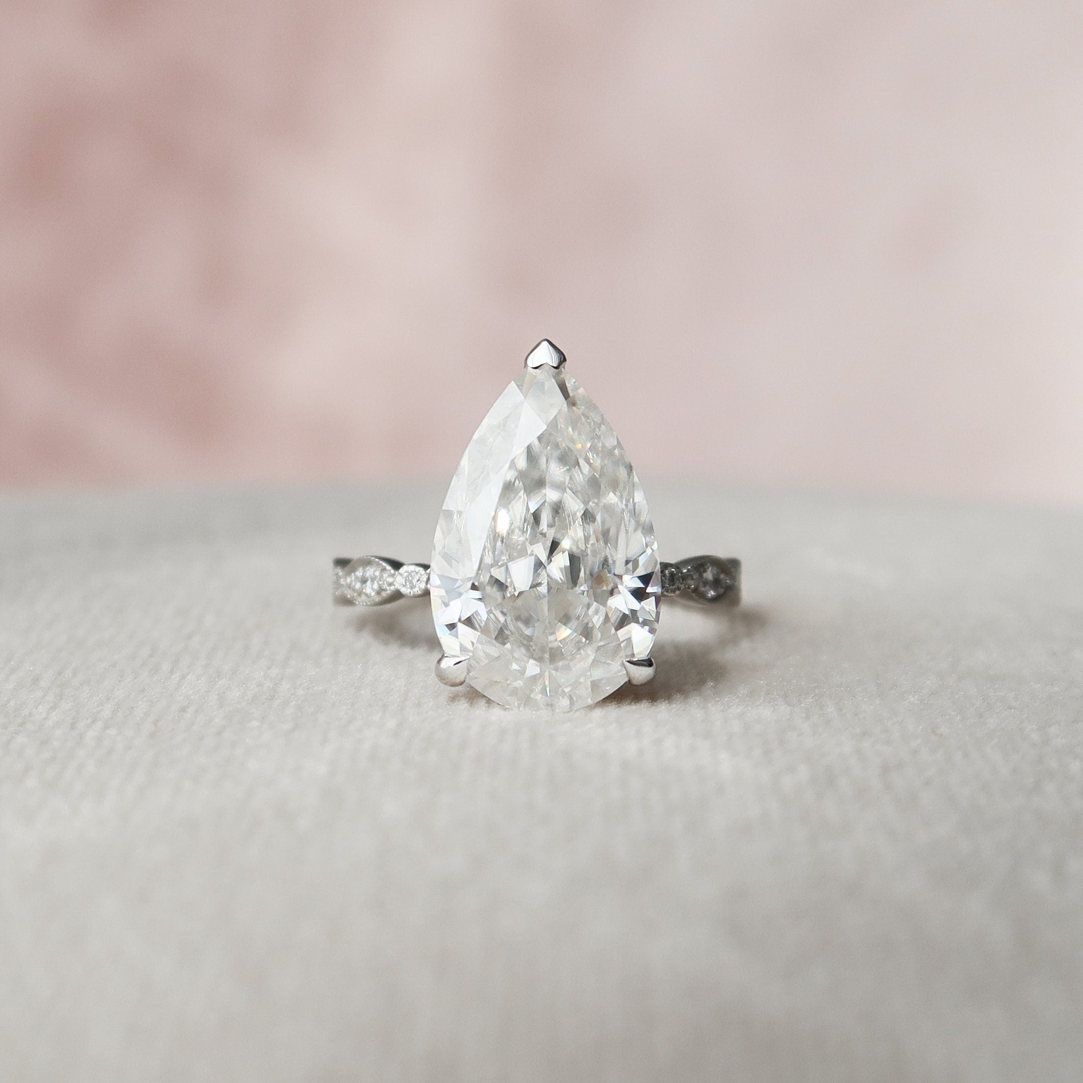 4.50 CT Pear Moissanite Pave Engagement Ring