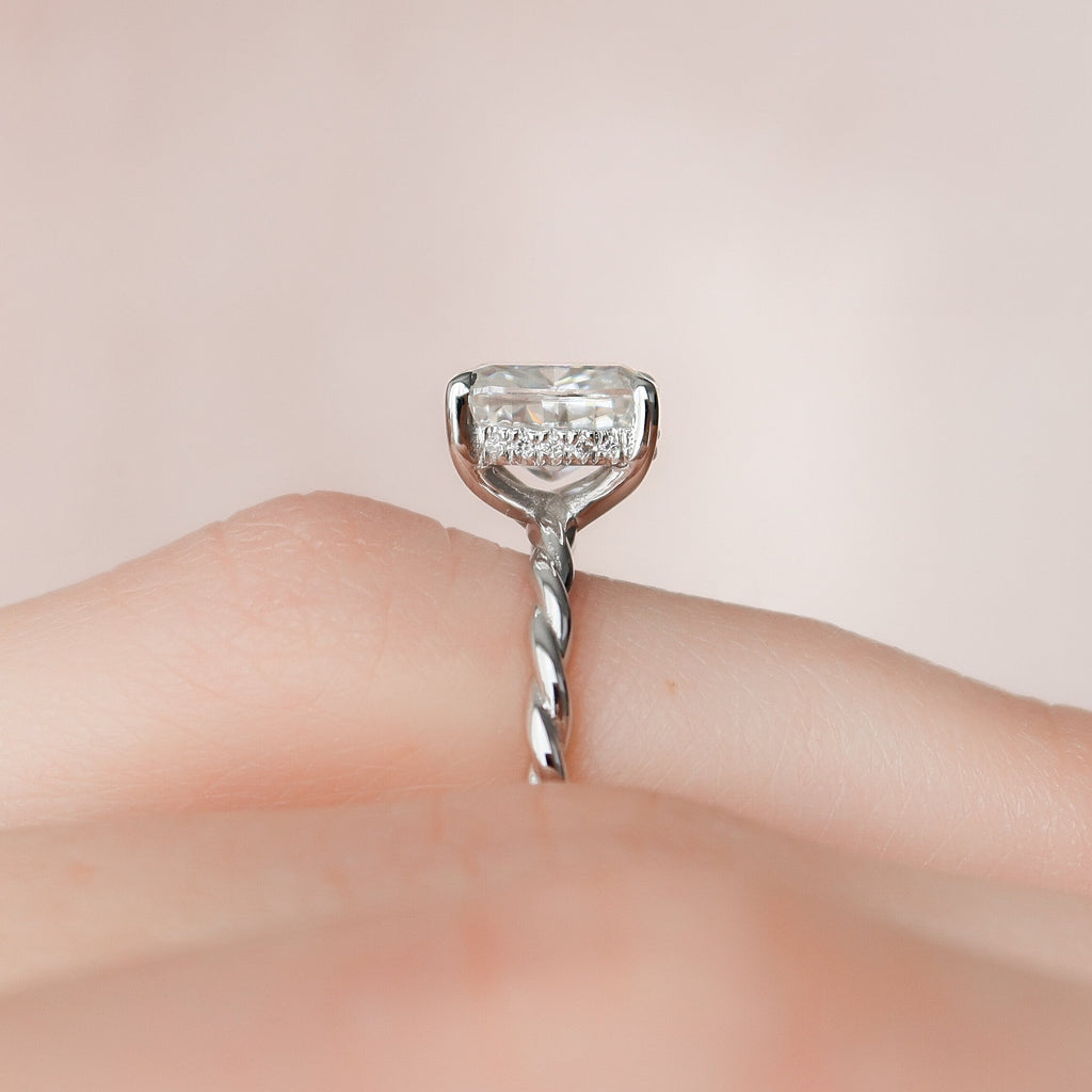 2.0 CT Elongated Cushion Moissanite Hidden Halo Engagement Ring