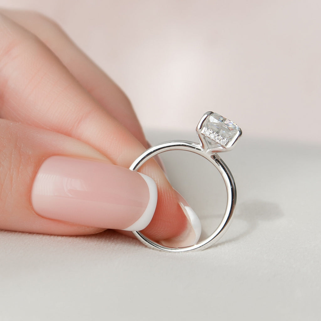 3.0CT Cushion Moissanite Solitaire Hidden Halo Engagement Ring