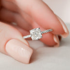 1.50 CT Cushion Cut Hidden Halo Pave Style Moissanite Engagement Ring