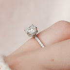 1.50 CT Cushion Cut Hidden Halo Pave Style Moissanite Engagement Ring