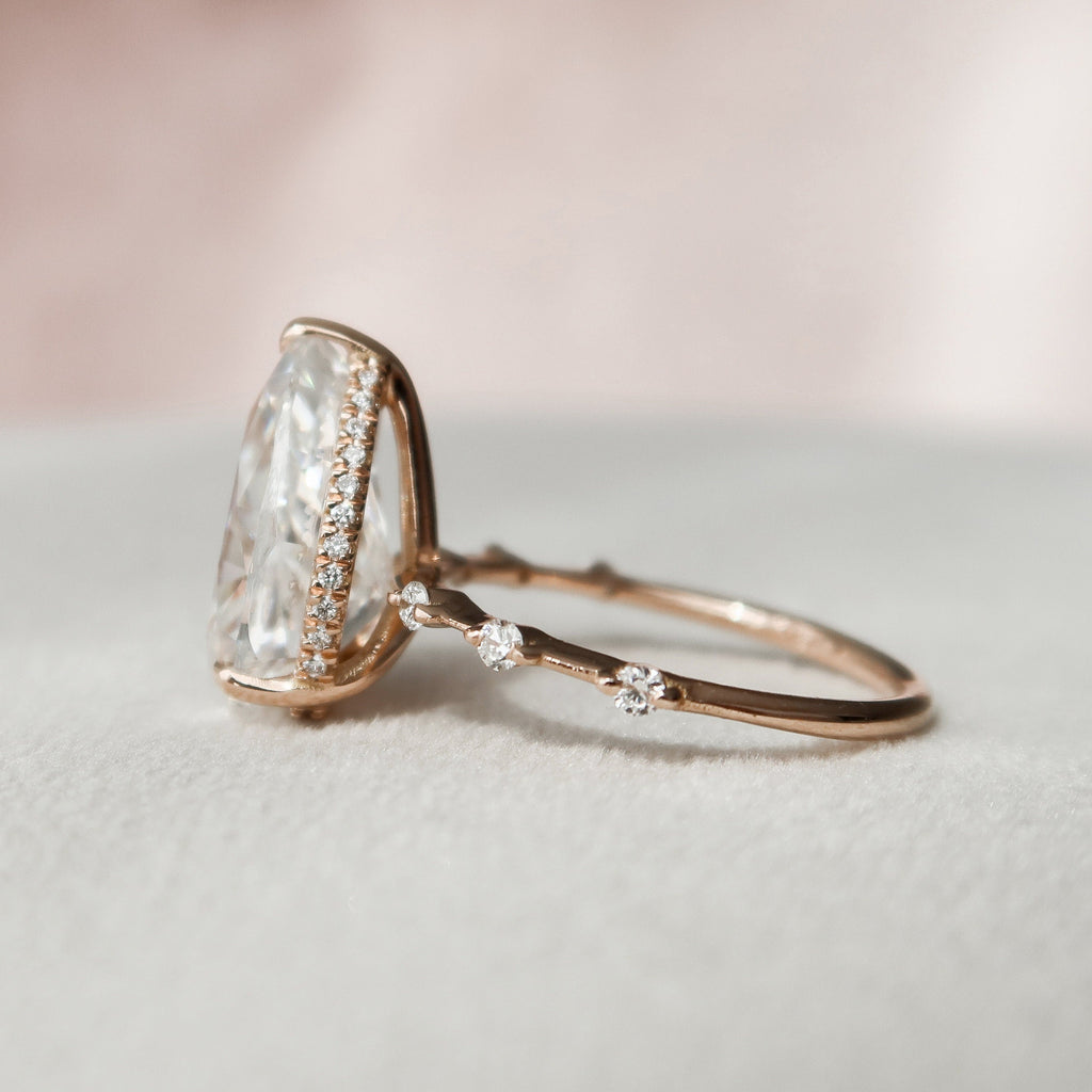4.0 CT Pear Moissanite Hidden Halo Dainty Style Engagement Ring
