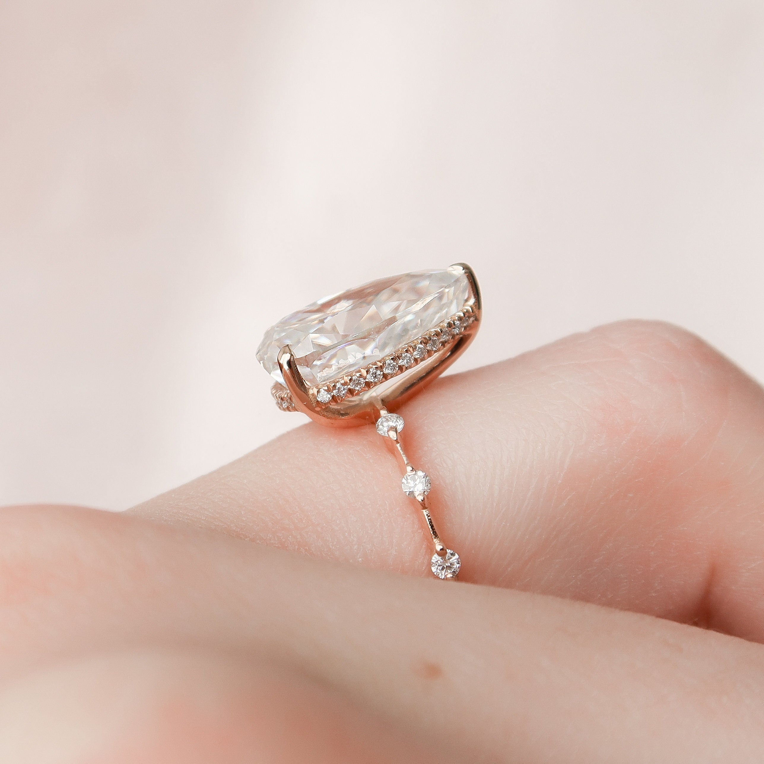 4.0 CT Pear Moissanite Hidden Halo Dainty Style Engagement Ring