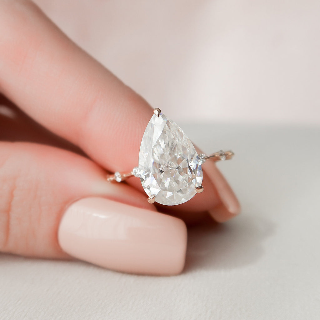 4.0 CT Pear Moissanite Hidden Halo Dainty Style Engagement Ring