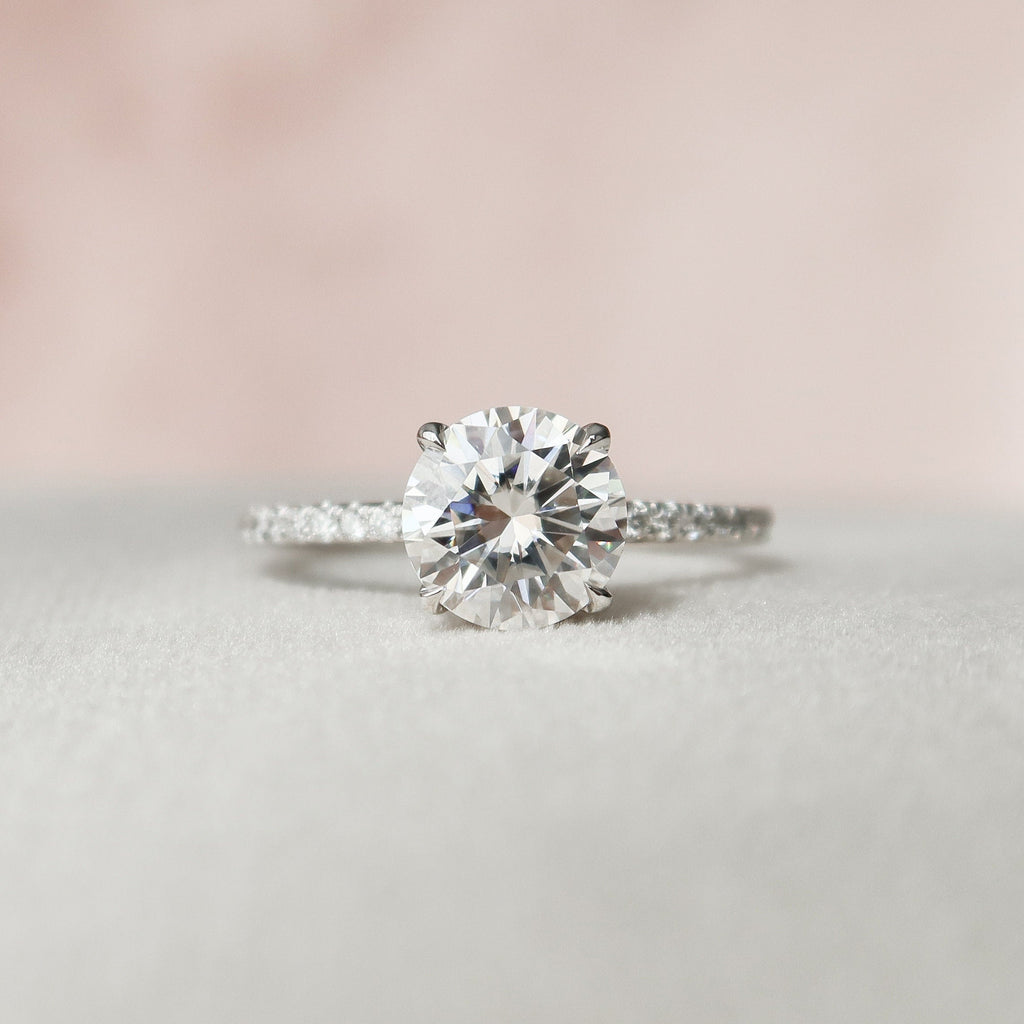1.50 CT Round Cut Pave Moissanite Engagement Ring