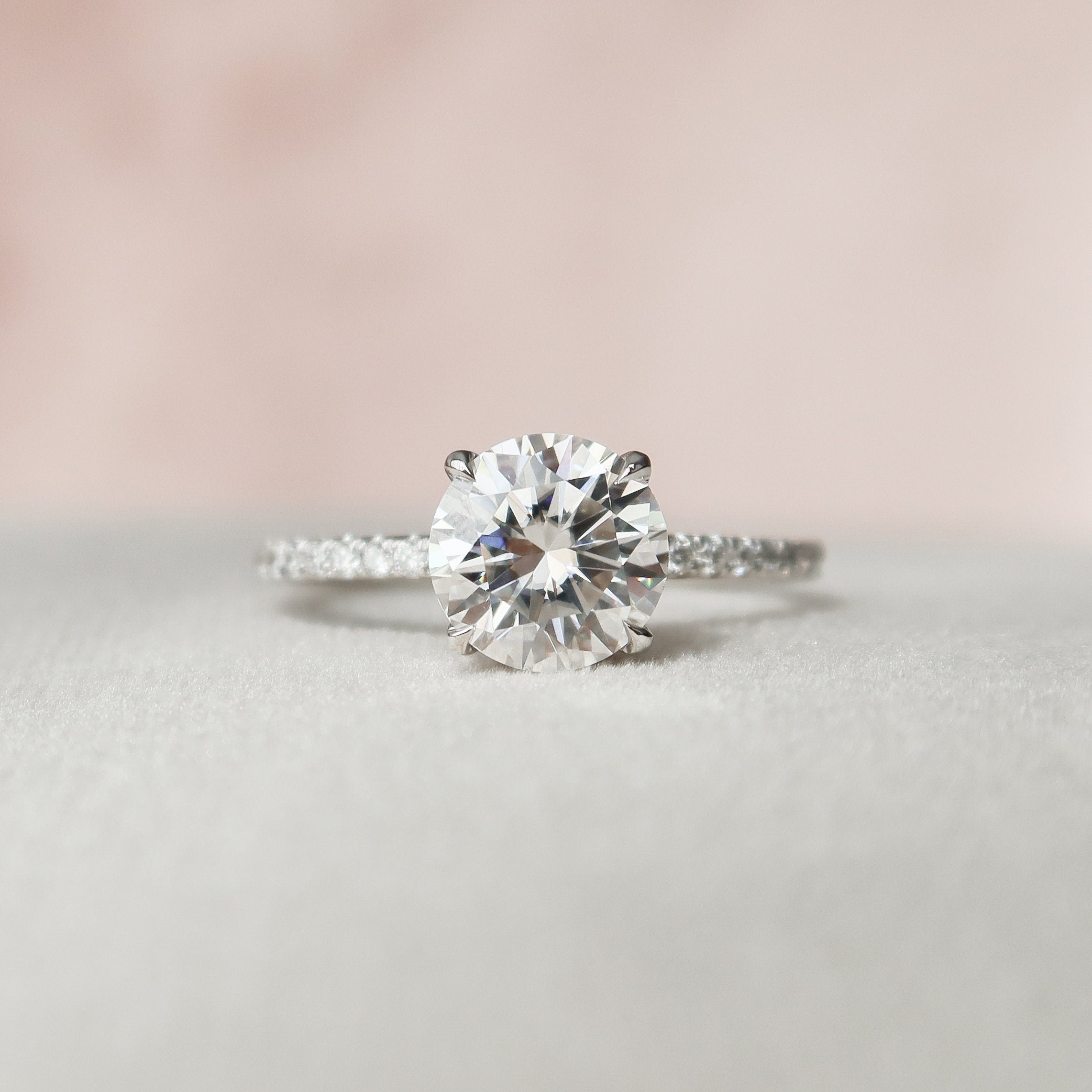 1.50 CT Round Cut Pave Moissanite Engagement Ring